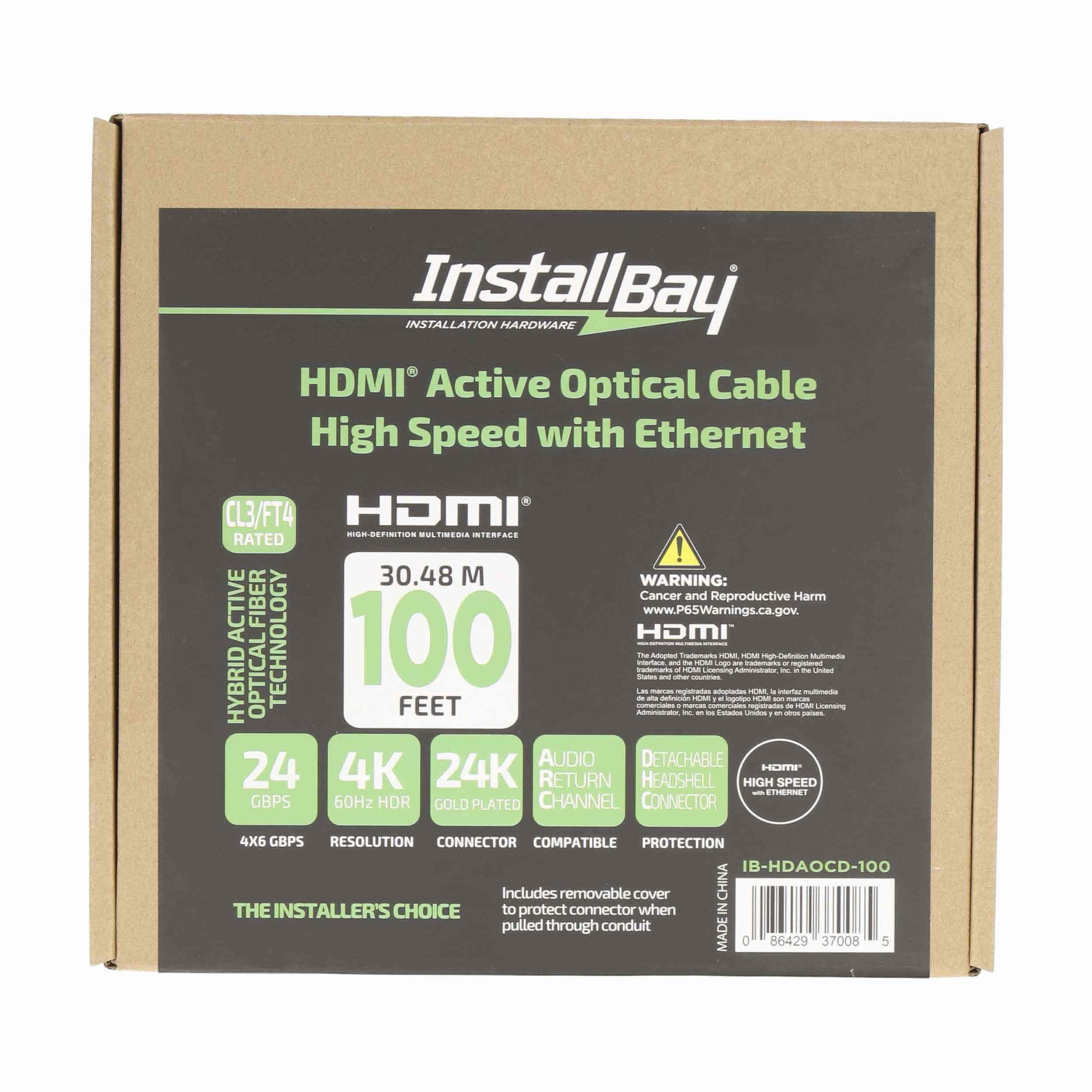 Install Bay Detachable Fiber High Speed HDMI(R) Cable With Ethernet, 4K, 24 Gbps