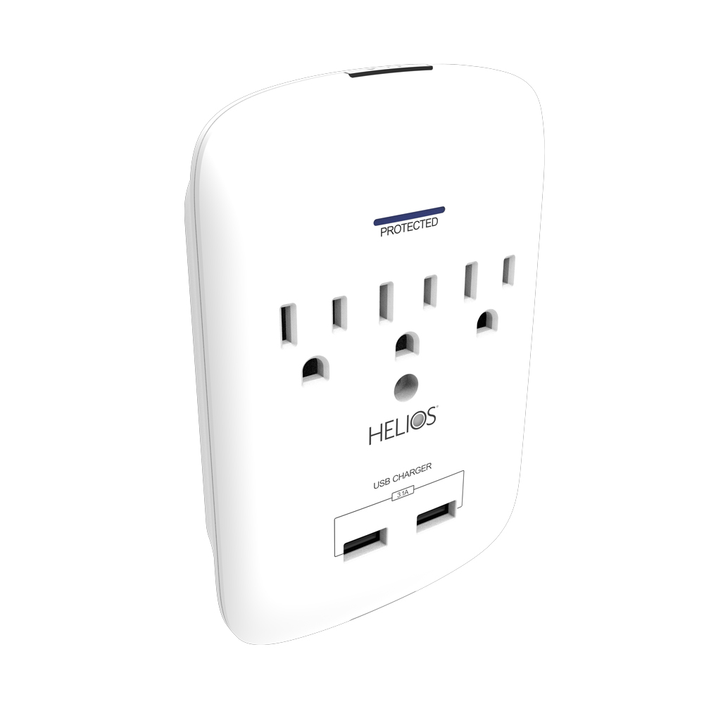 3-OUTLET 900J SURGE PROTECTOR WALL TAP WITH 2 USB 3.1A (WHITE)