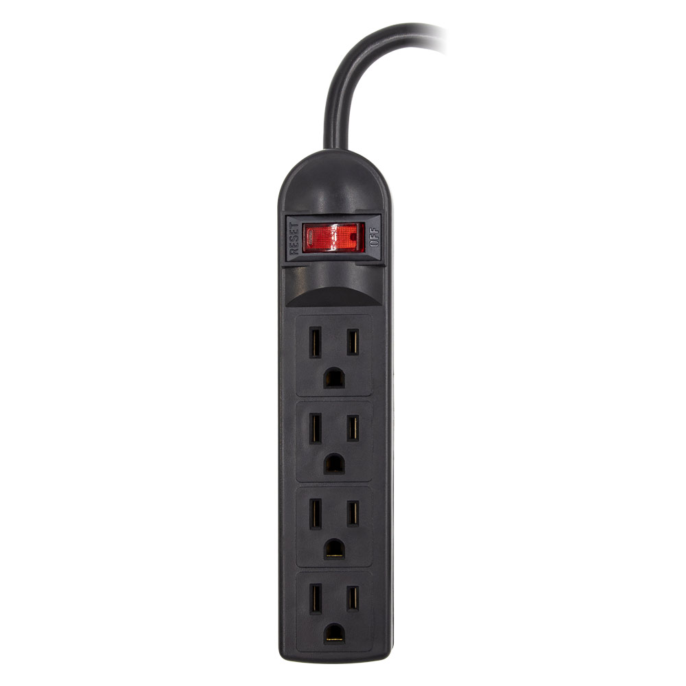 4-OUTLET 300J SURGE PROTECTOR POWER STRIP, 1.5FT (BLACK)