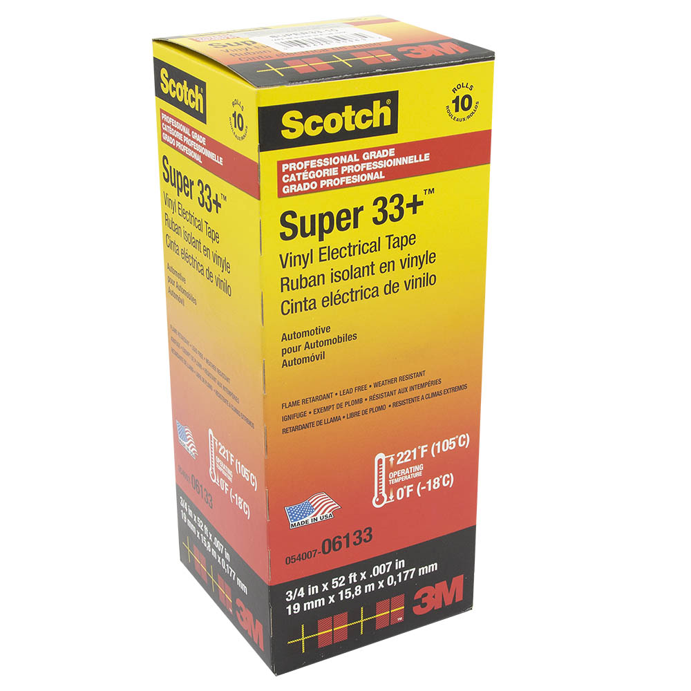 3M SUPER 33+ VINYL ELECTRICAL TAPE, 3/4IN X 52FT, BLACK (10 PACK)