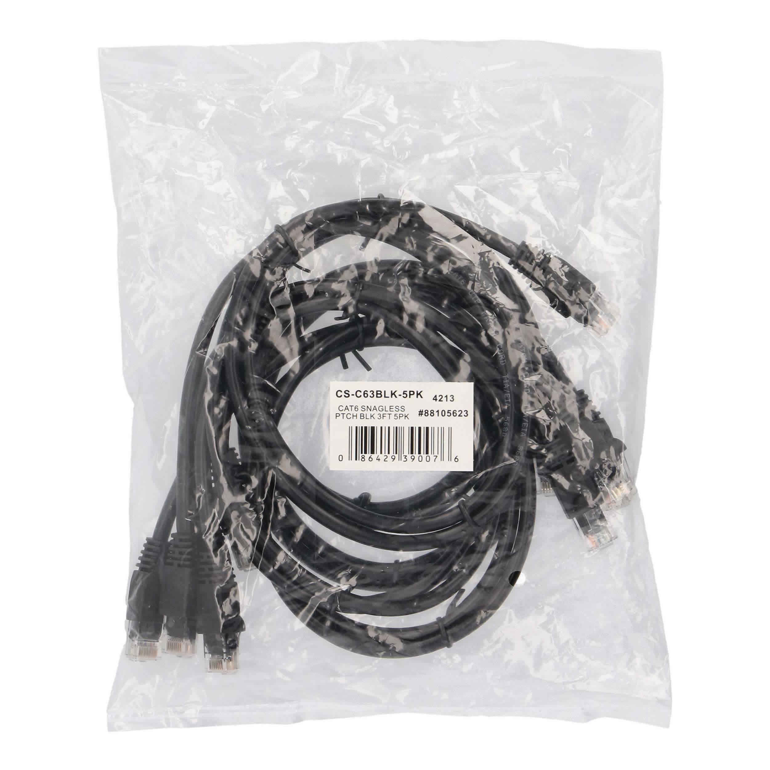 CAT6 SNAGLESS PTCH BLK 3FT 5PK