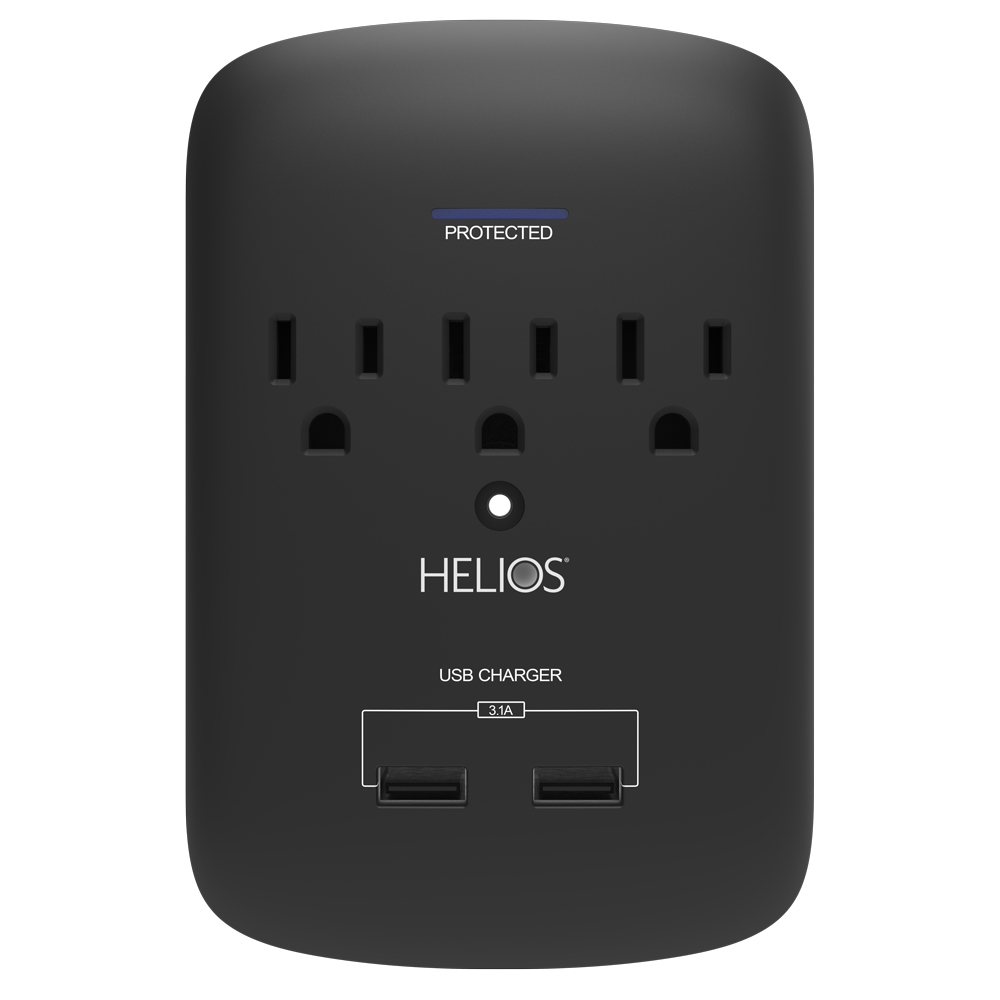 3-OUTLET 900J SURGE PROTECTOR WALL TAP WITH 2 USB 3.1A (BLACK)