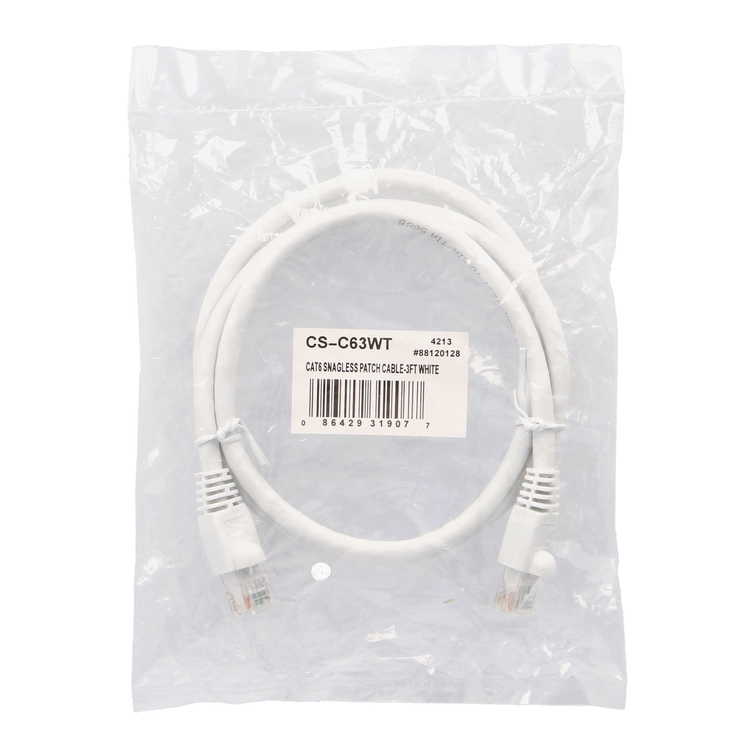 3FT WHT CAT6 SNAGLESS PTCH CBL