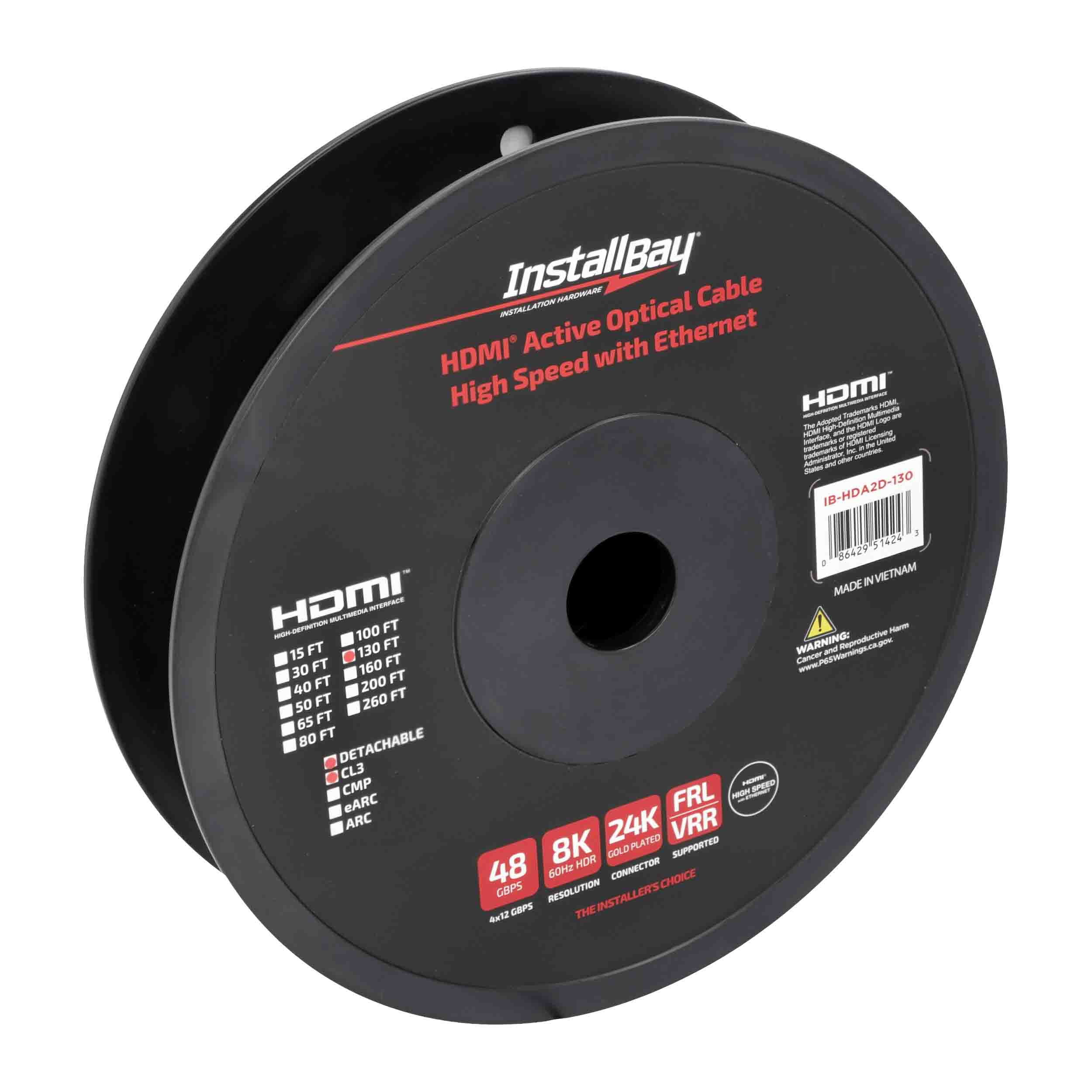 DETACHABLE ACTIVE OPTICAL FIBER CL3 Cable With Ethernet, 8K, 48 Gbps