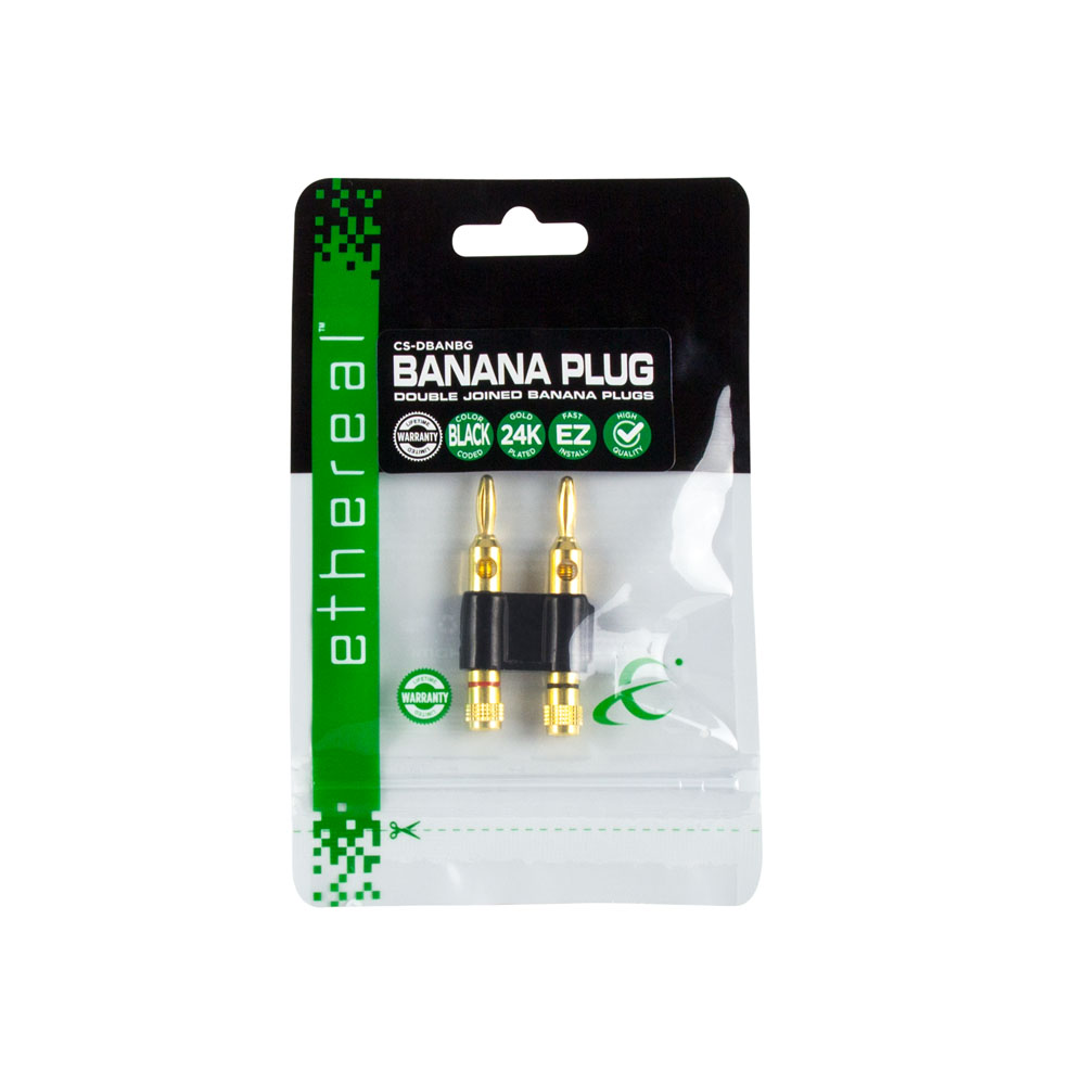 DOUBLE BANANA PLUG, GOLD PLATED, BLACK (1 DUAL PLUG)