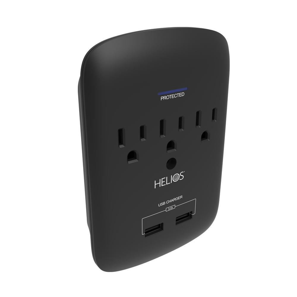 3-OUTLET 900J SURGE PROTECTOR WALL TAP WITH 2 USB 3.1A (BLACK)