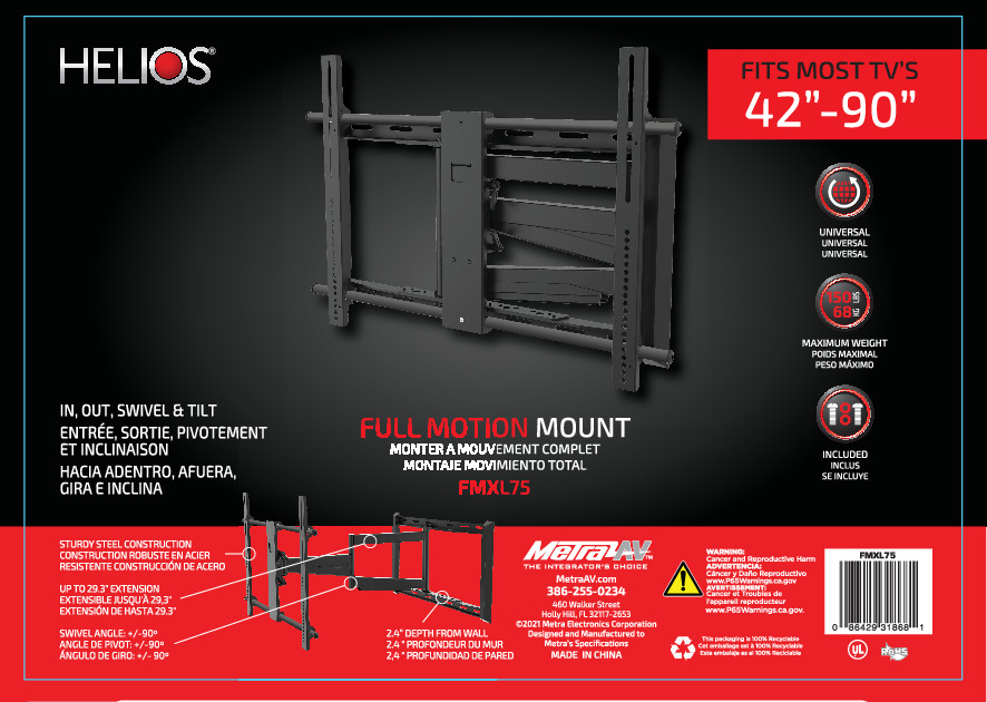 FULL MOTION TV WALL MOUNT, 200X100 - 700X500 VESA, 150 LBS