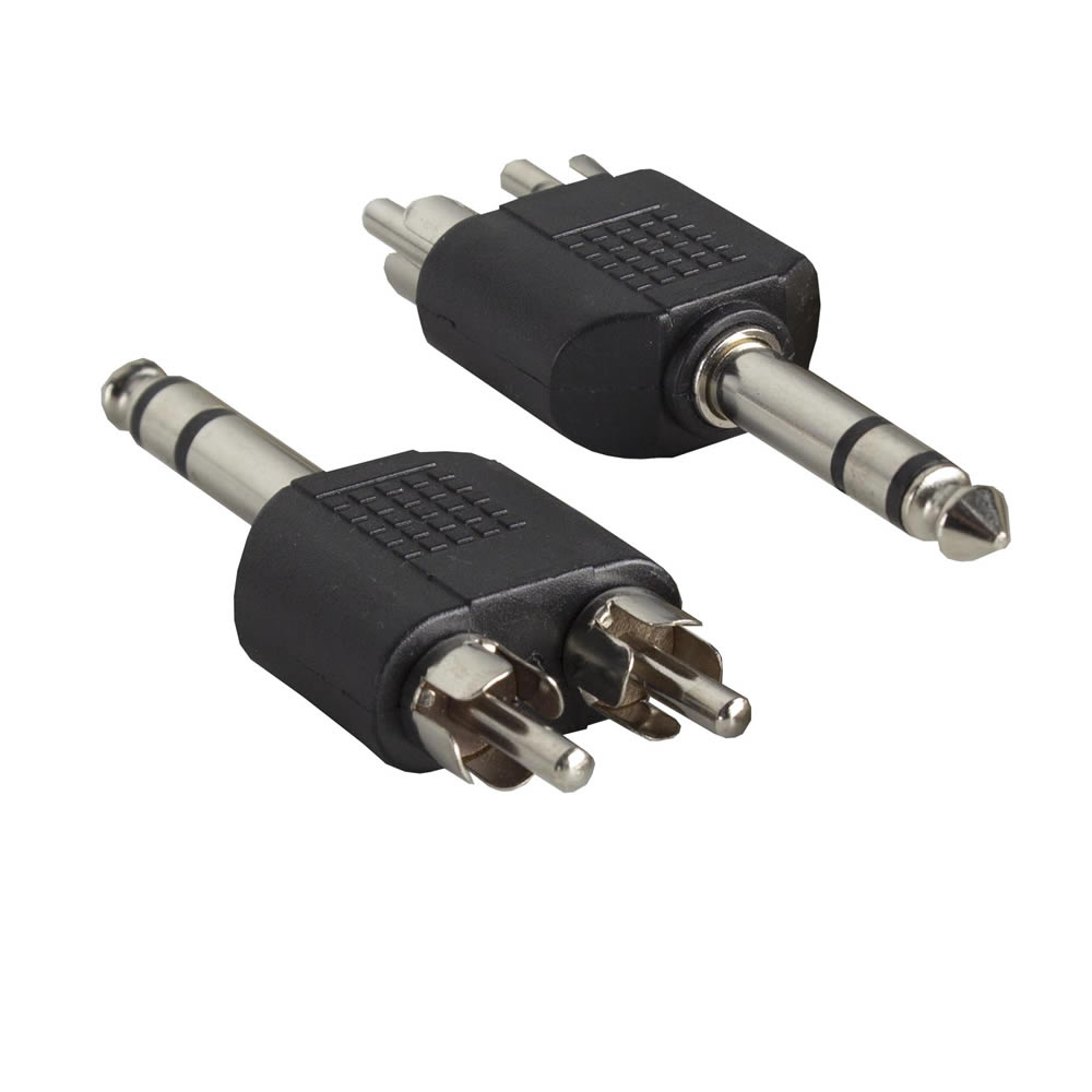 1/4 INCH STEREO MALE PLUG TO 2 RCA MALE AUDIO ADAPTER