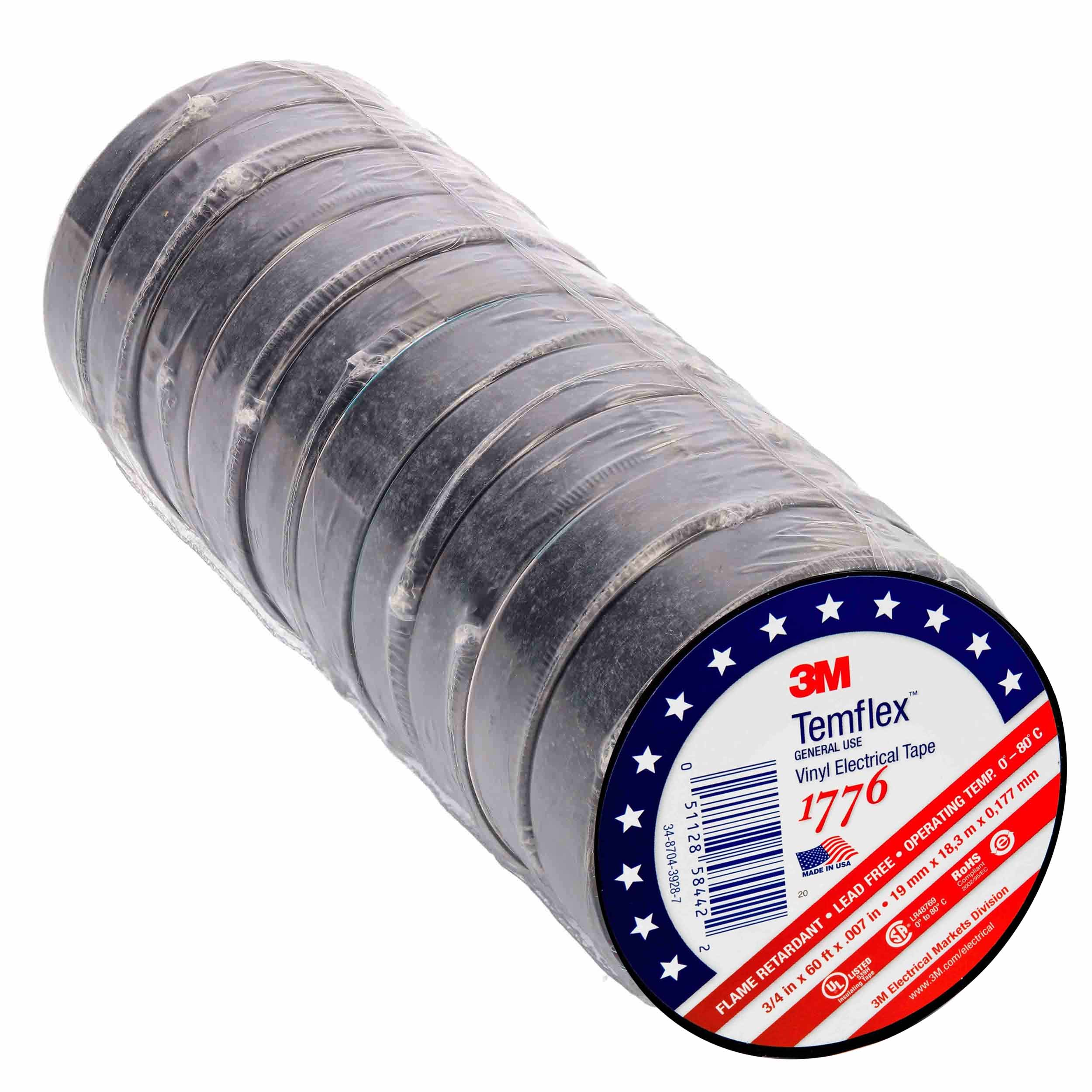 3M TEMFLEX VINYL ELECTRICAL TAPE, 3/4IN X 60FT, BLACK (10 PACK)