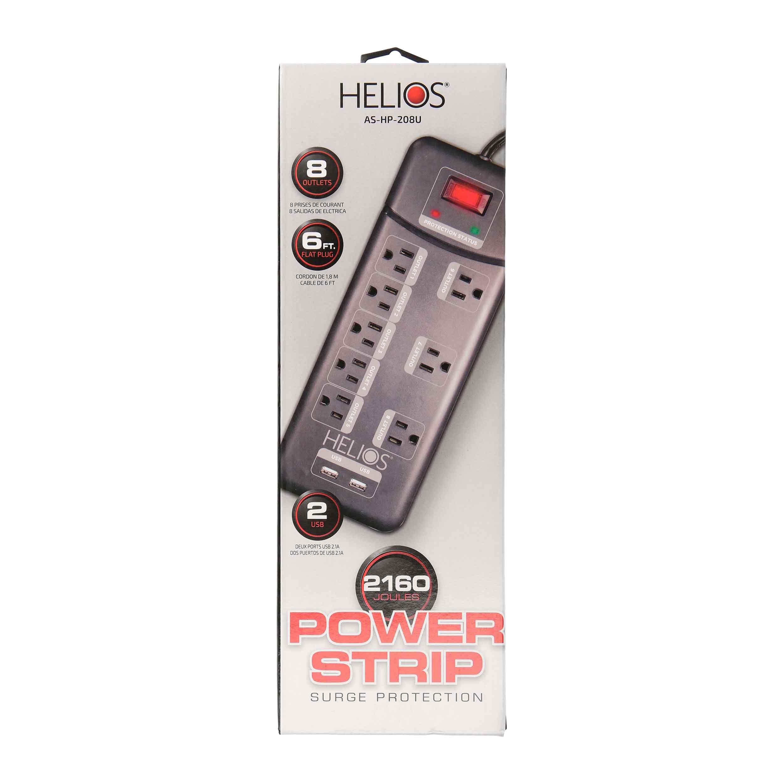 8-OUTLET 2160J SURGE PROTECTOR POWER STRIP WITH 2 USB 2.1A, RIGHT ANGLE PLUG, 6FT (BLACK)