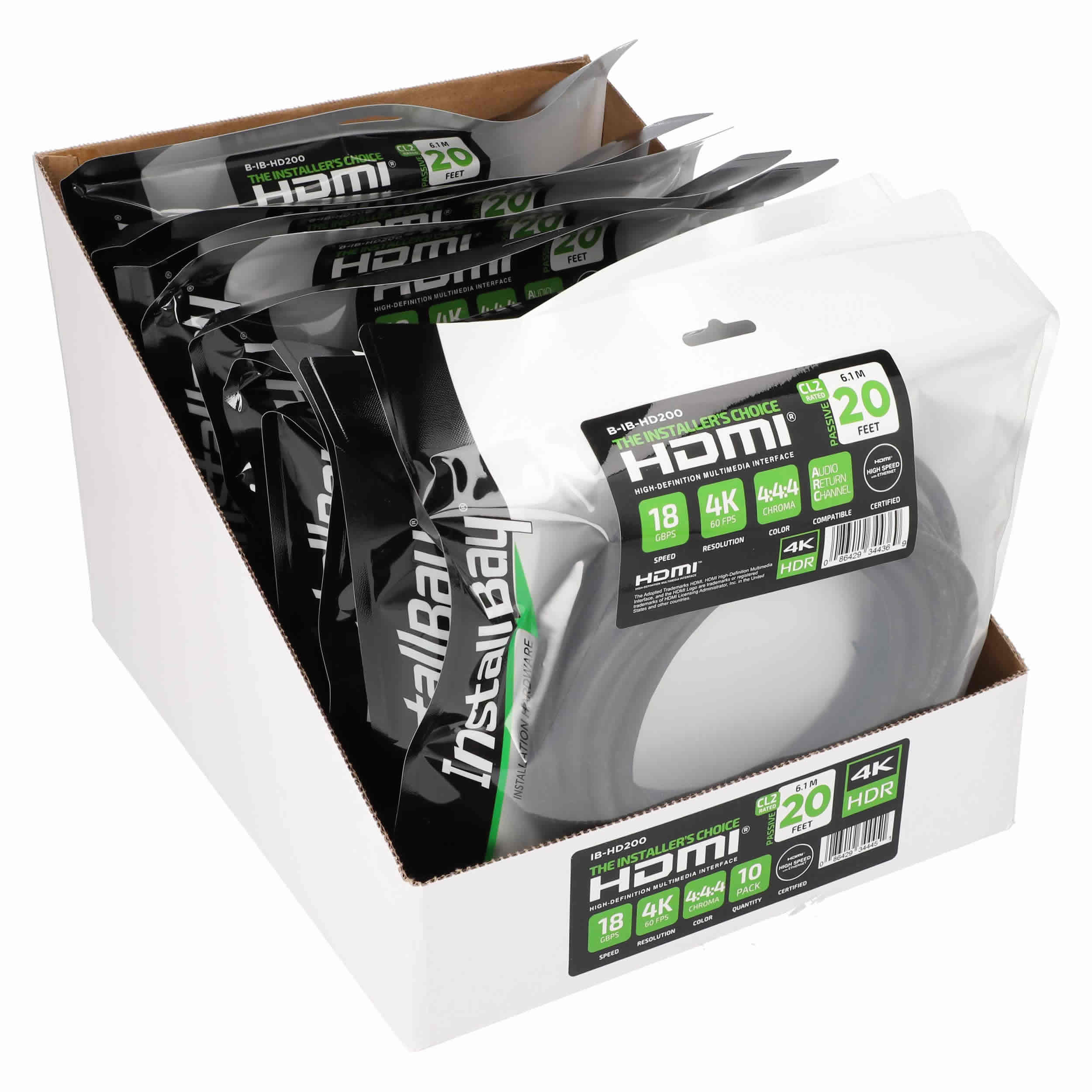 20FT HDMI CABLE 10.2GBPS HIGH SPEED ARC/EARC - 10PK SHELF BOX