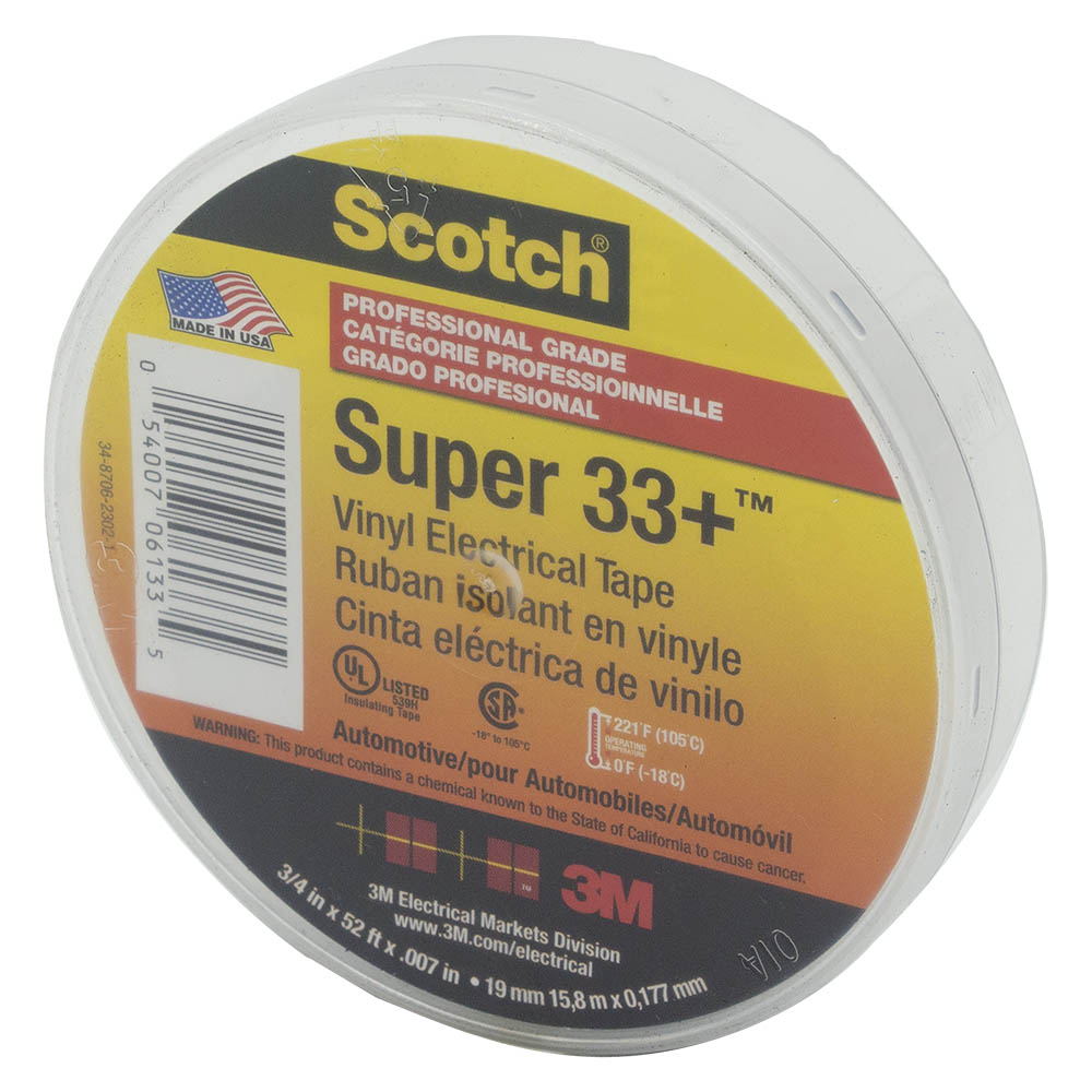 3M SUPER 33+ VINYL ELECTRICAL TAPE, 3/4IN X 52FT, BLACK (1 ROLL)