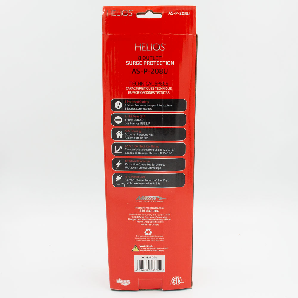 8-OUTLET 2160J SURGE PROTECTOR POWER STRIP WITH 2 USB 2.1A, STRAIGHT PLUG, 6FT (BLACK)