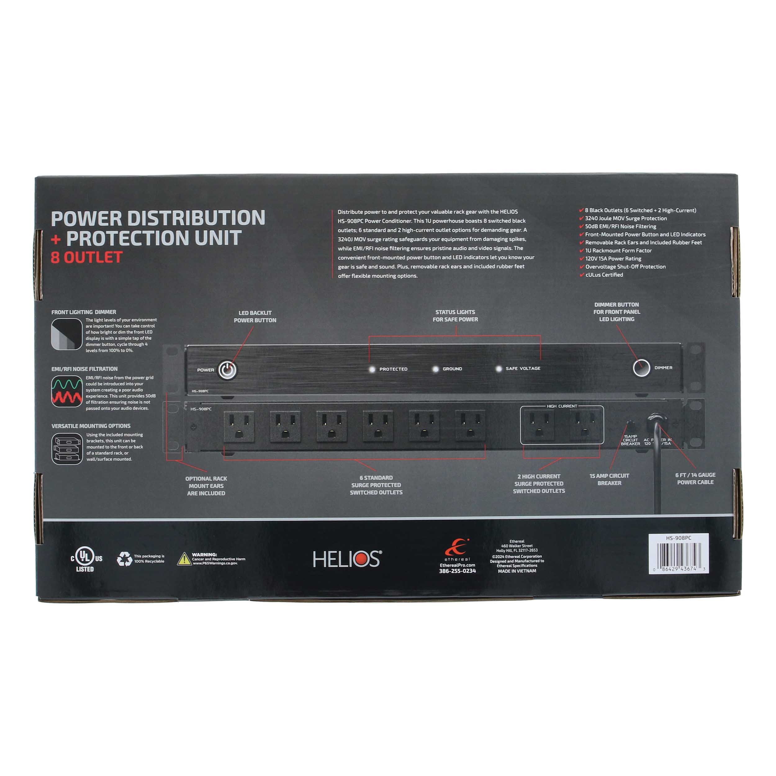 8 OUTLET RACK MOUNTABLE POWER CONDITIONER W/3240J SURGE PROTECTION