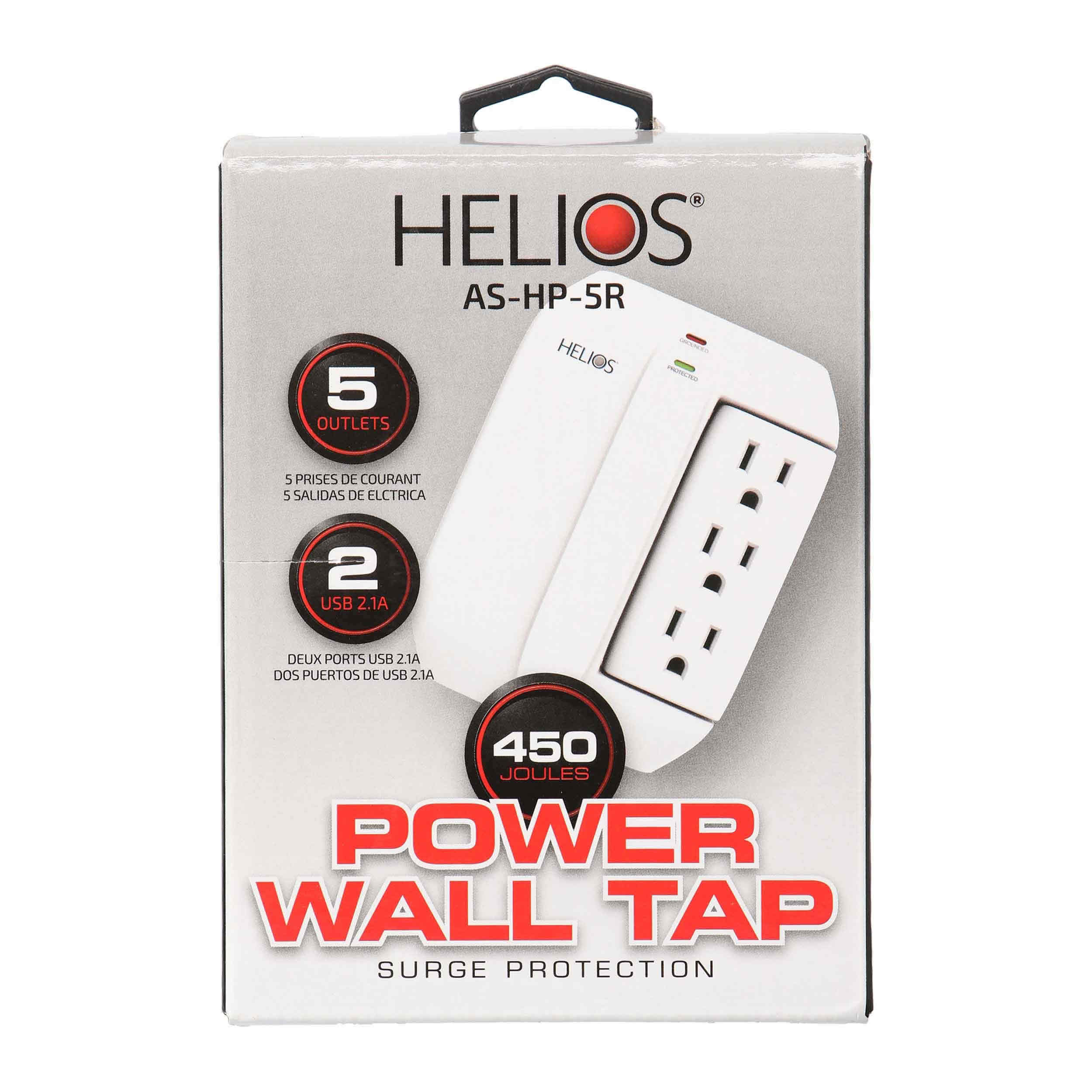 5-OUTLET 450J SURGE PROTECTOR WALL TAP WITH 2 USB 2.1A (WHITE)