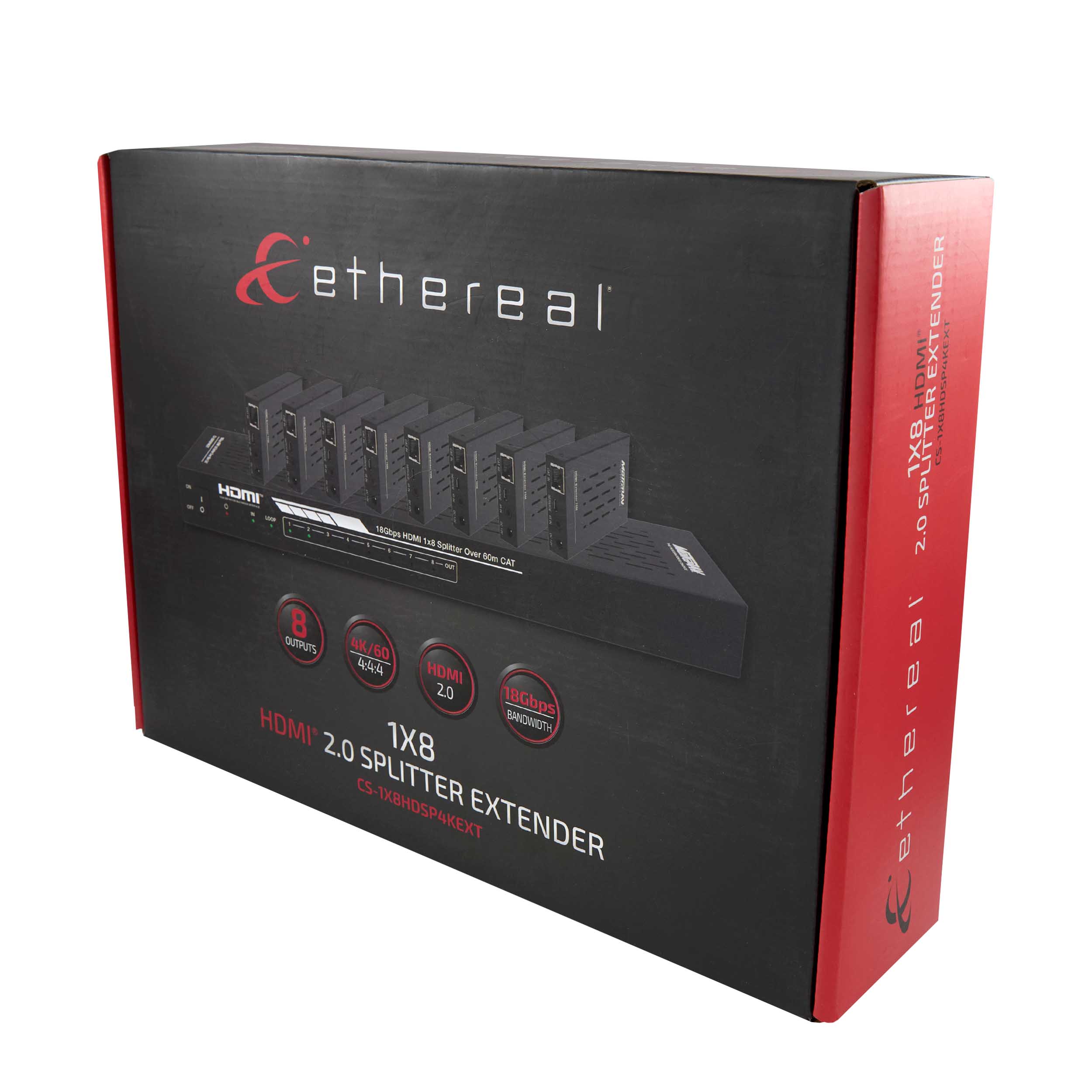 1X8 HDMI SPLITTER EXTENDER OVER CAT, IR PB, 18GBPS