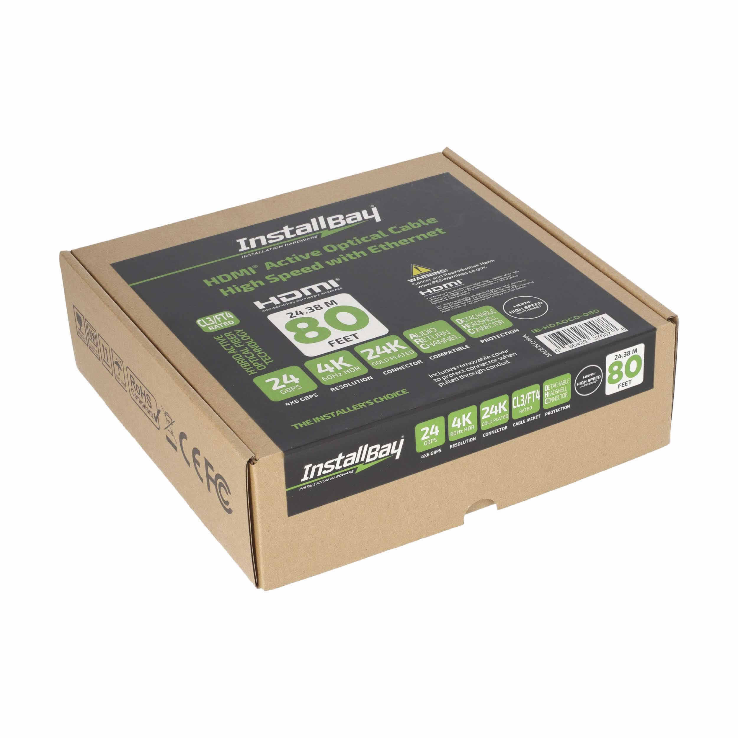 Install Bay Detachable Fiber High Speed HDMI(R) Cable With Ethernet, 4K, 24 Gbps