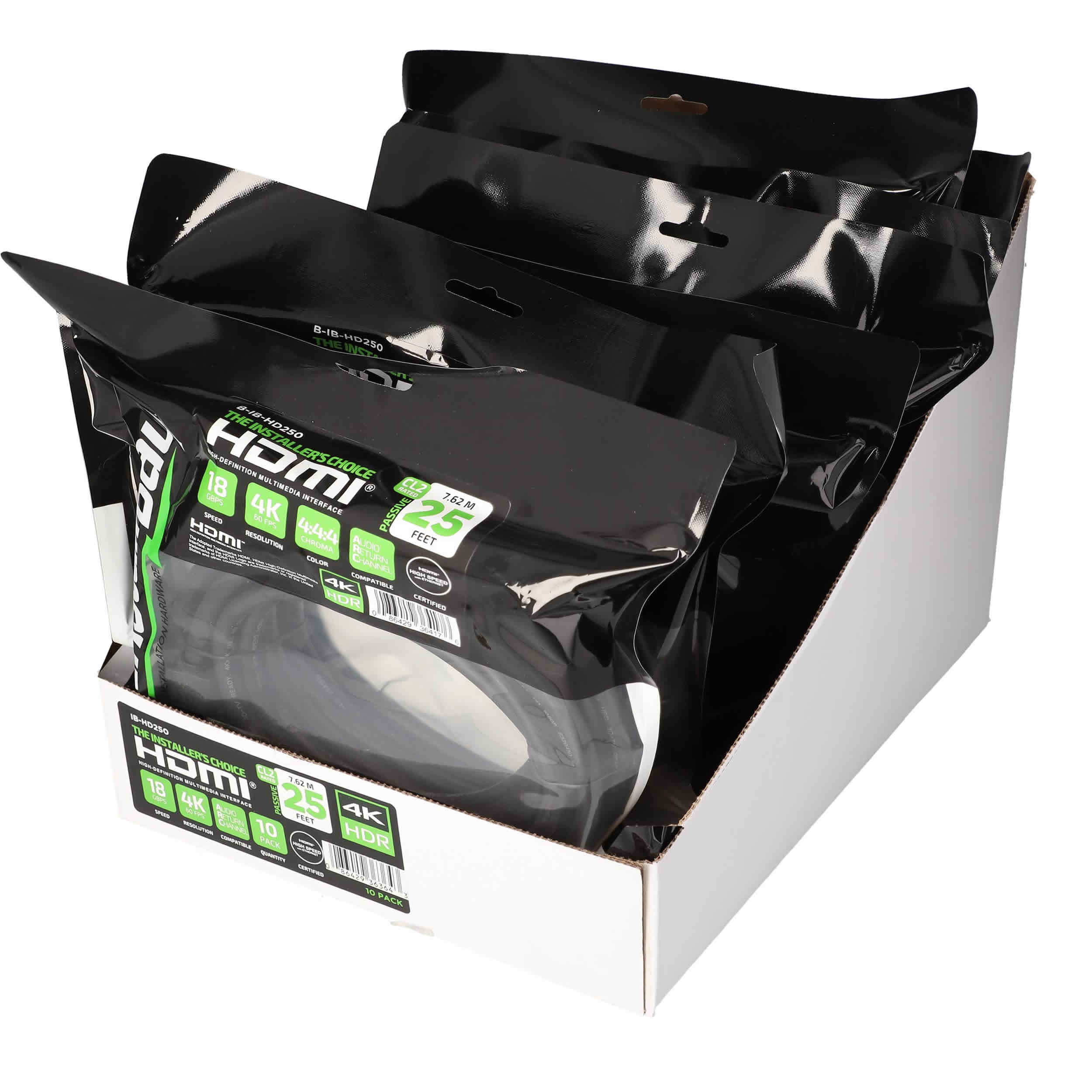 25FT HDMI CABLE 18GBPS HIGH SPEED, ARC/EARC, 10PK SHELF PACK