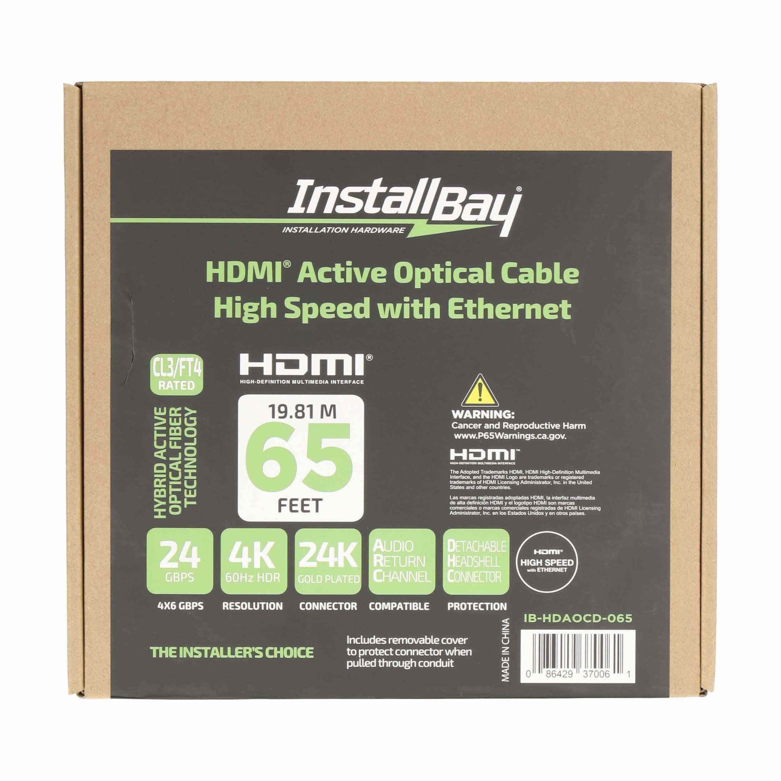 Install Bay Detachable Fiber High Speed HDMI(R) Cable With Ethernet, 4K, 24 Gbps
