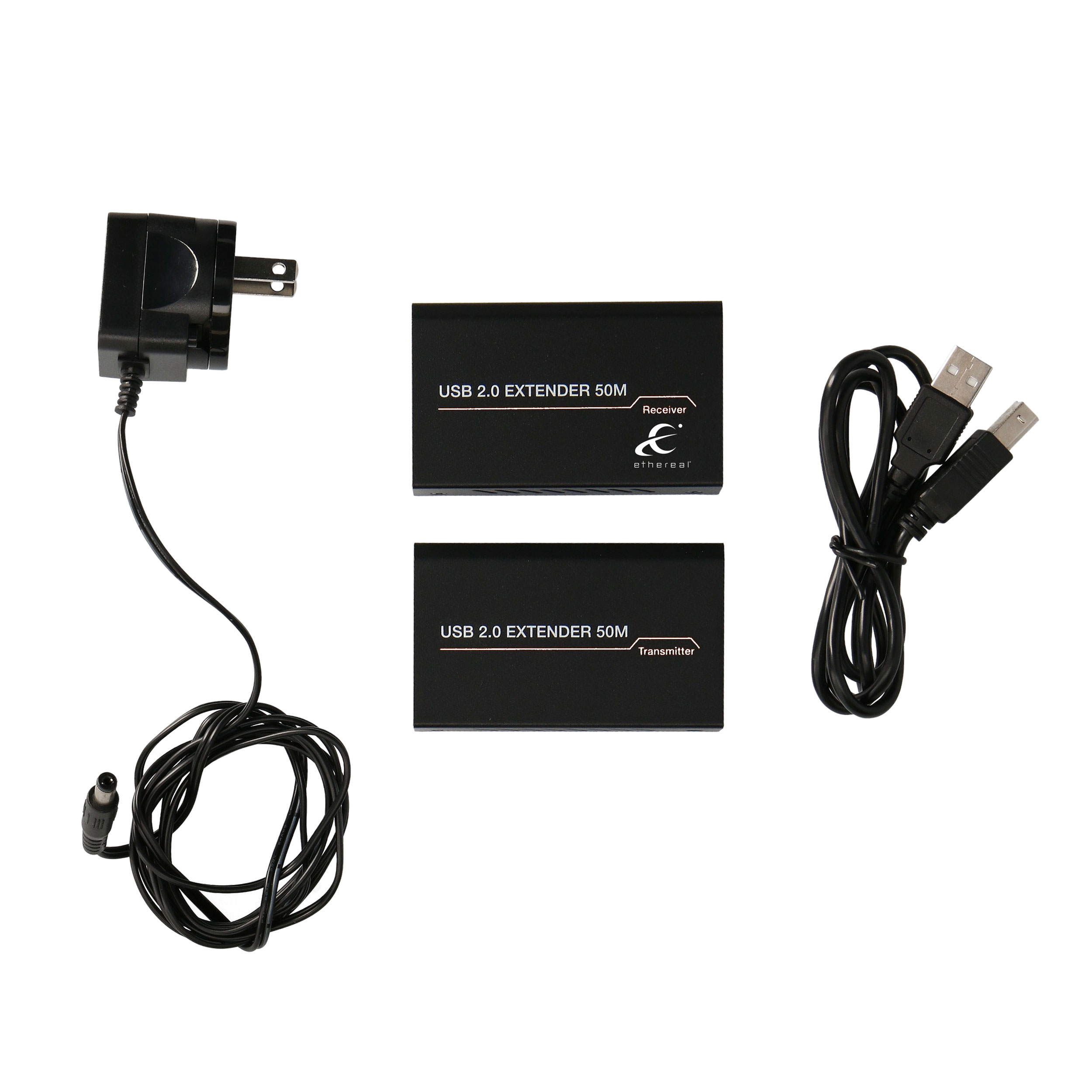 USB 2.0 EXTENDER OVER CAT5/6, TRANSMITTER & RECEIVER, 50FT