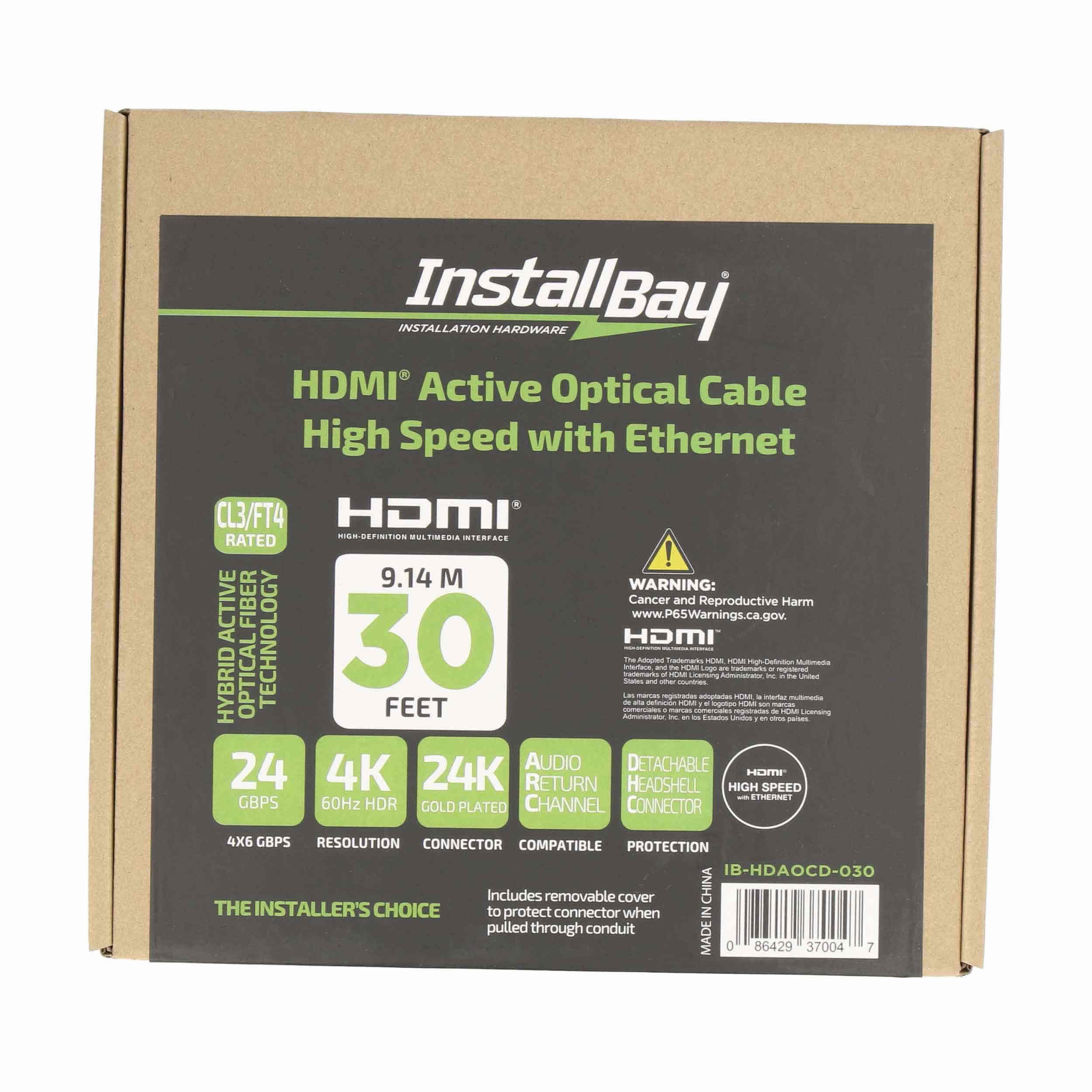 Install Bay Detachable Fiber High Speed HDMI(R) Cable With Ethernet, 4K, 24 Gbps