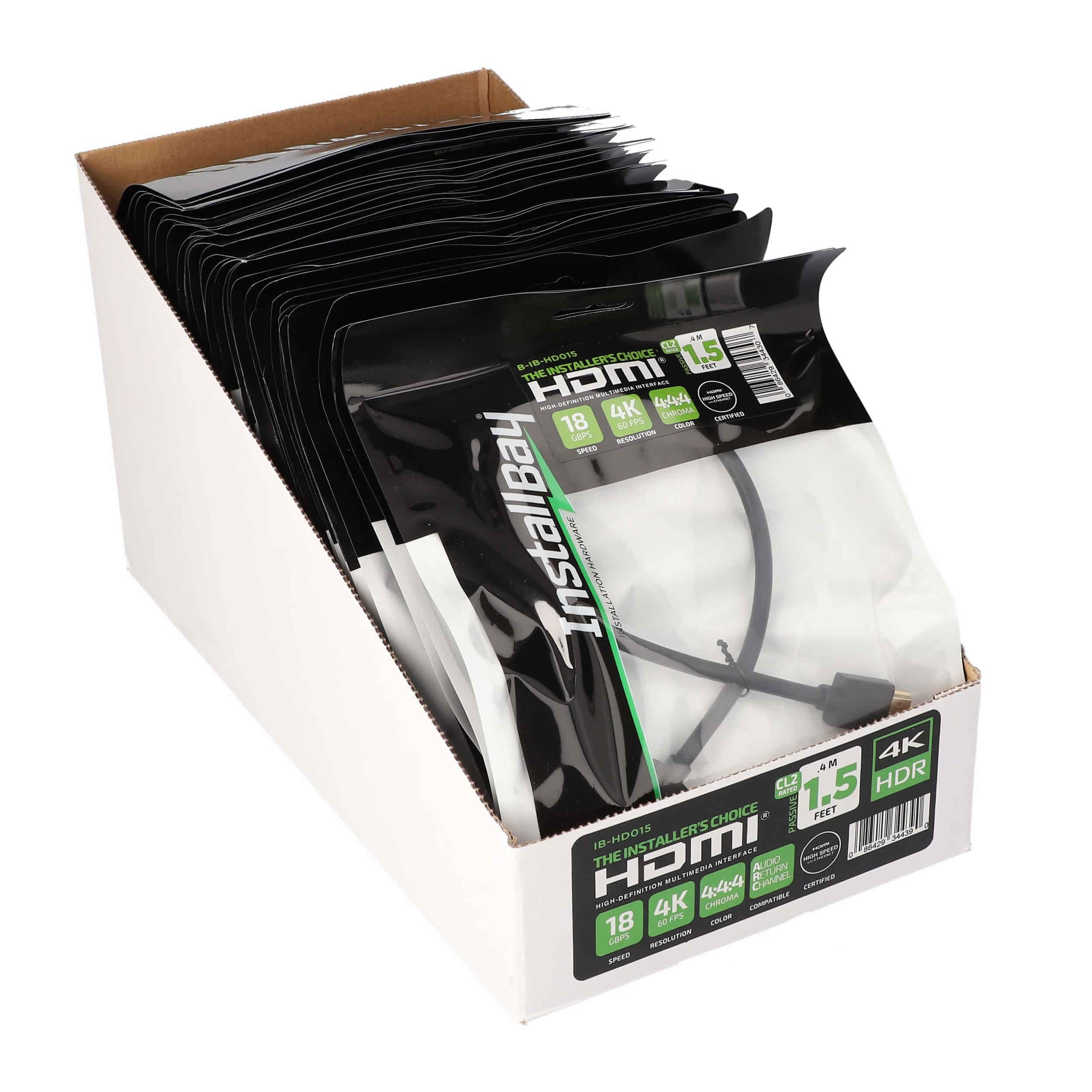 1.5FT HDMI CABLE 18GBPS HIGH SPEED, ARC/EARC - 50PK SHELF BOX