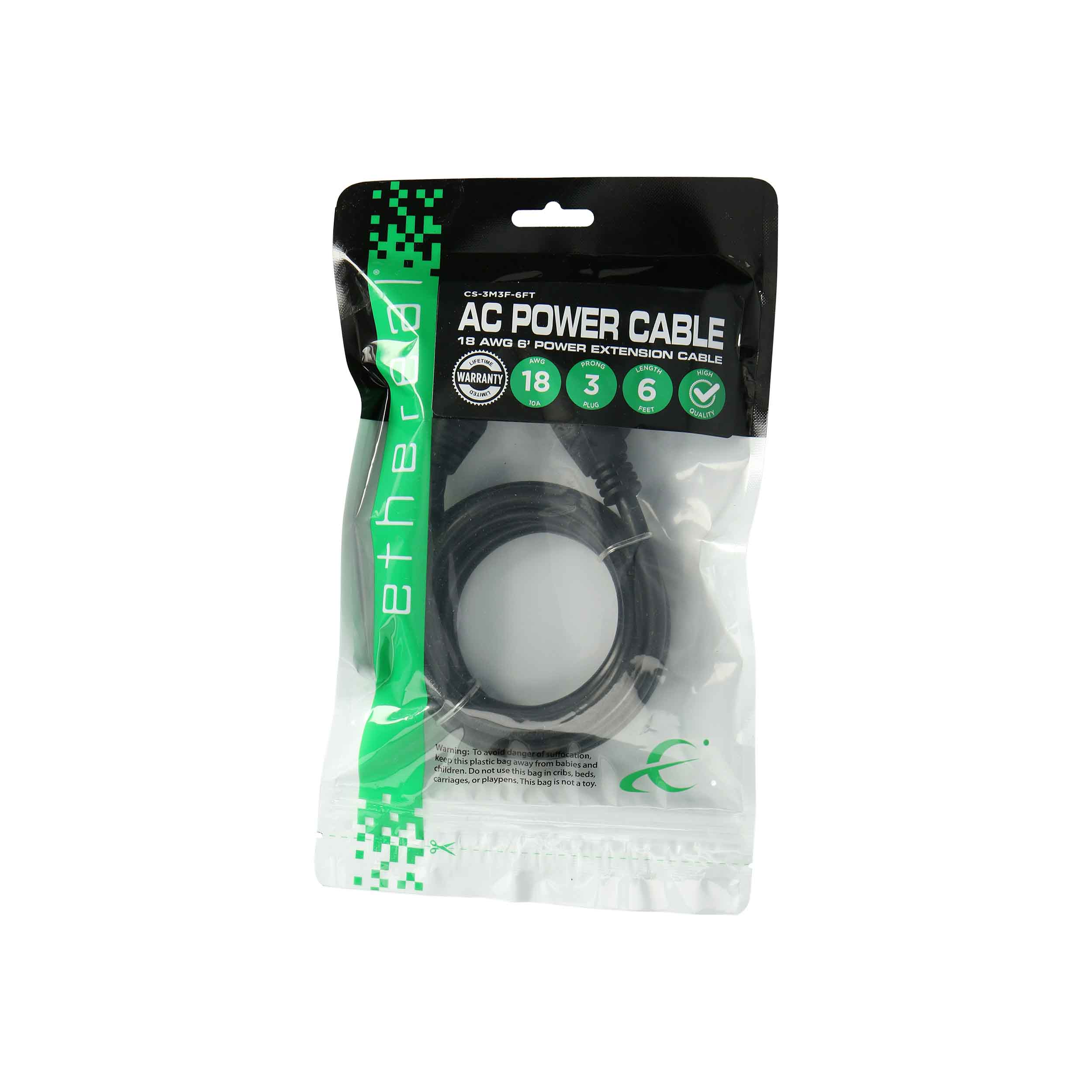 AC EXTENSION CABLE, 18 AWG (6FT)