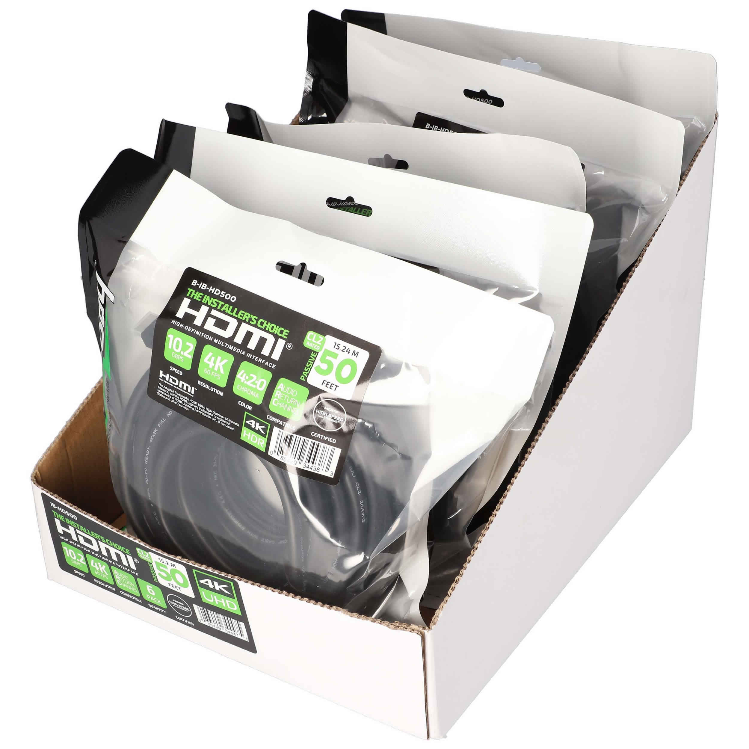 50FT HDMI CABLE 10.2GBPS HIGH SPEED ARC - 6PK SHELF BOX