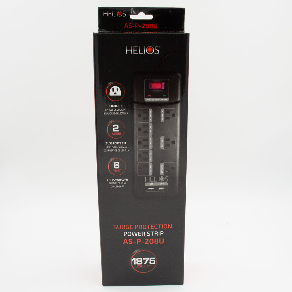 8-OUTLET 2160J SURGE PROTECTOR POWER STRIP WITH 2 USB 2.1A, STRAIGHT PLUG, 6FT (BLACK)