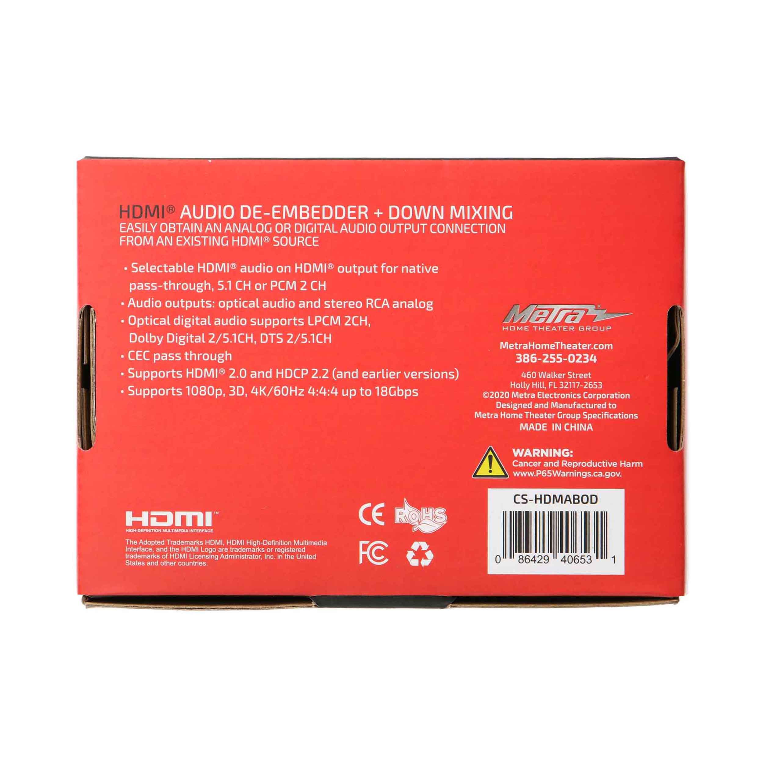 HDMI 2.0 AUDIO DE-EMBEDDER, OPTICAL, COAX, ANALOG, WITH DOWNMIXING