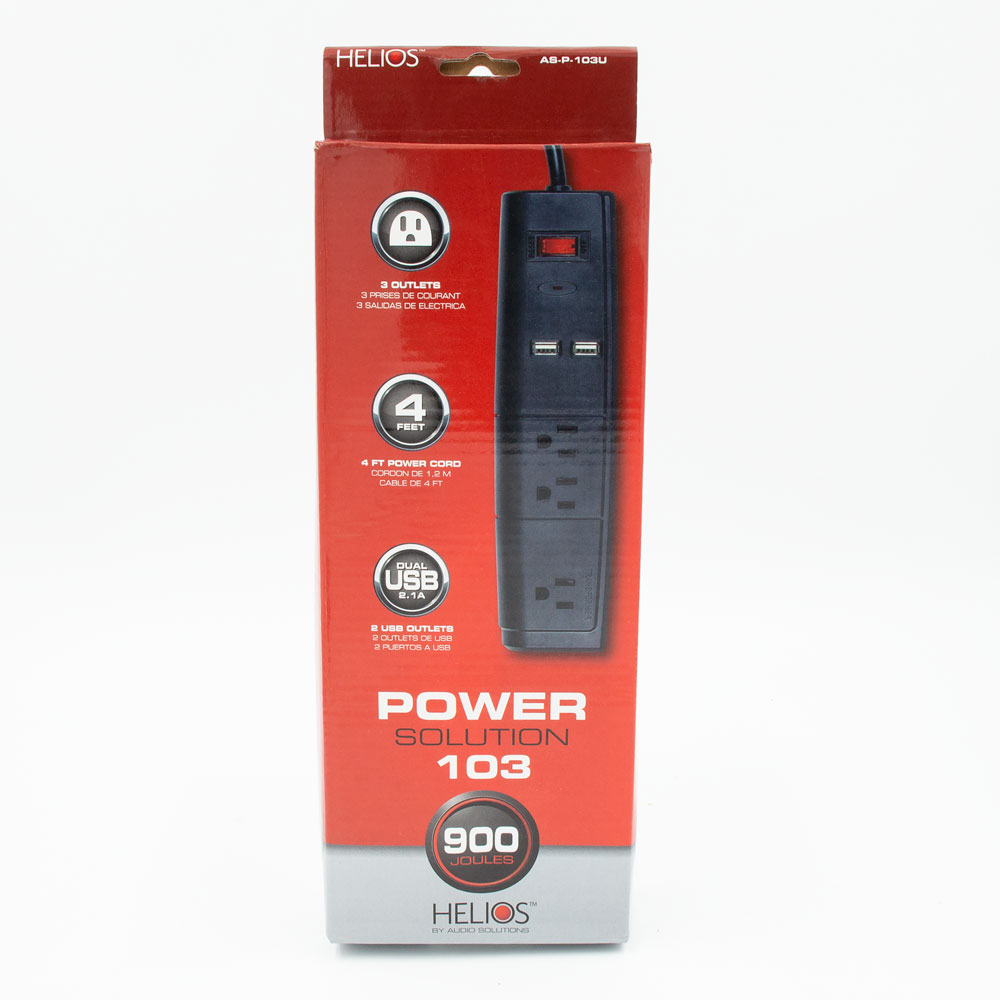 3-OUTLET 900J SURGE PROTECTOR POWER STRIP WITH 2 USB 2.1A, 4FT (BLACK)