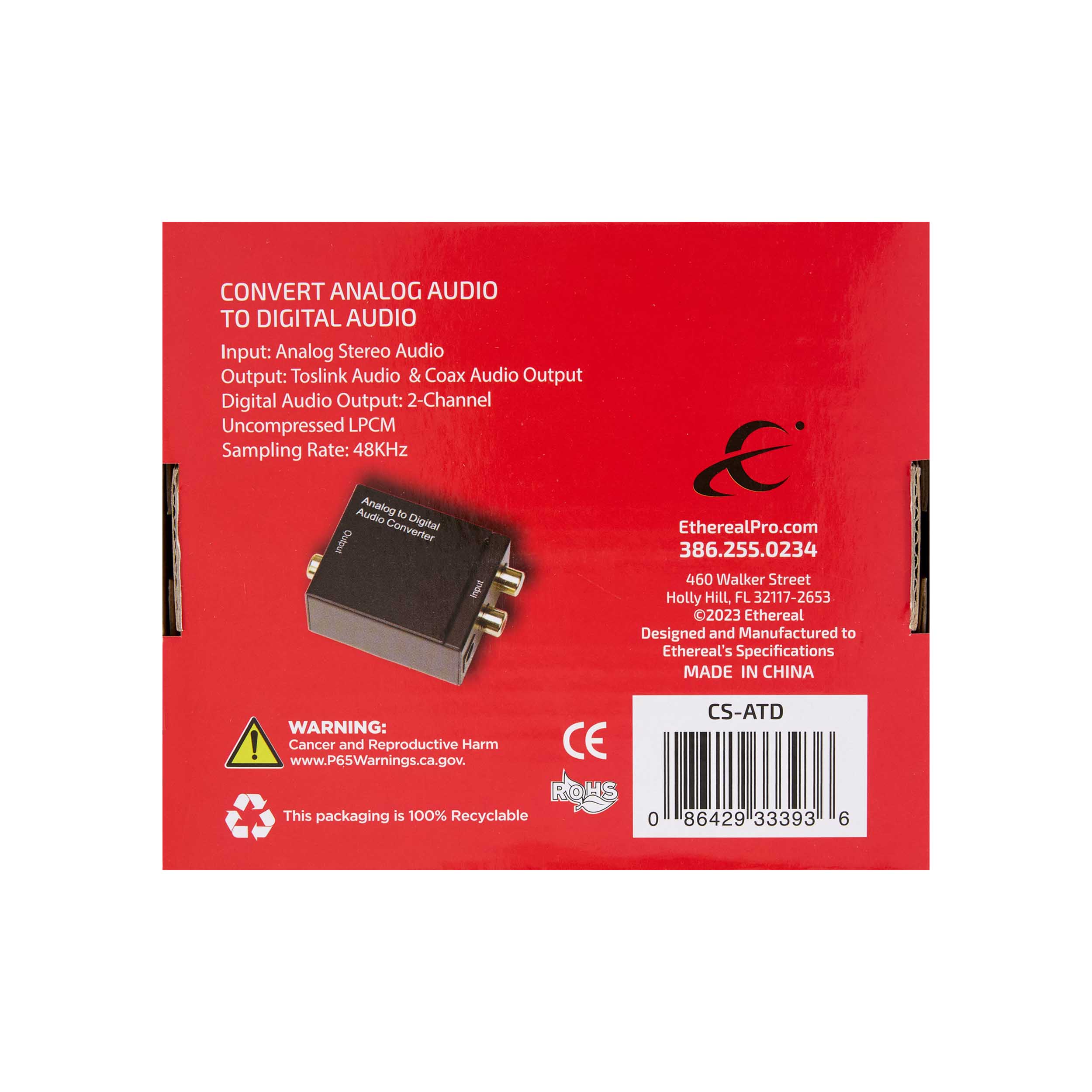 ANALOG TO DIGITAL AUDIO CONVERTER, RCA INPUT, OPTICAL & COAX OUTPUTS