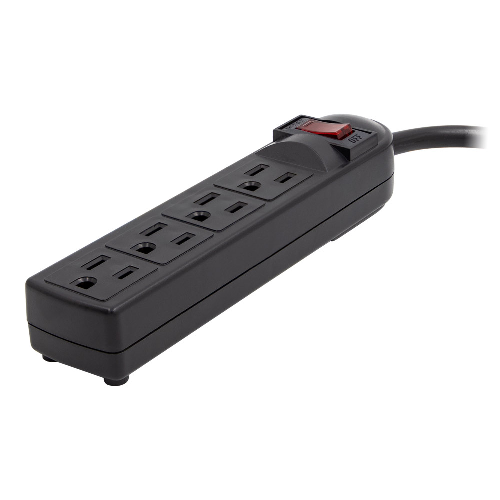 4-OUTLET 300J SURGE PROTECTOR POWER STRIP, 1.5FT (BLACK)