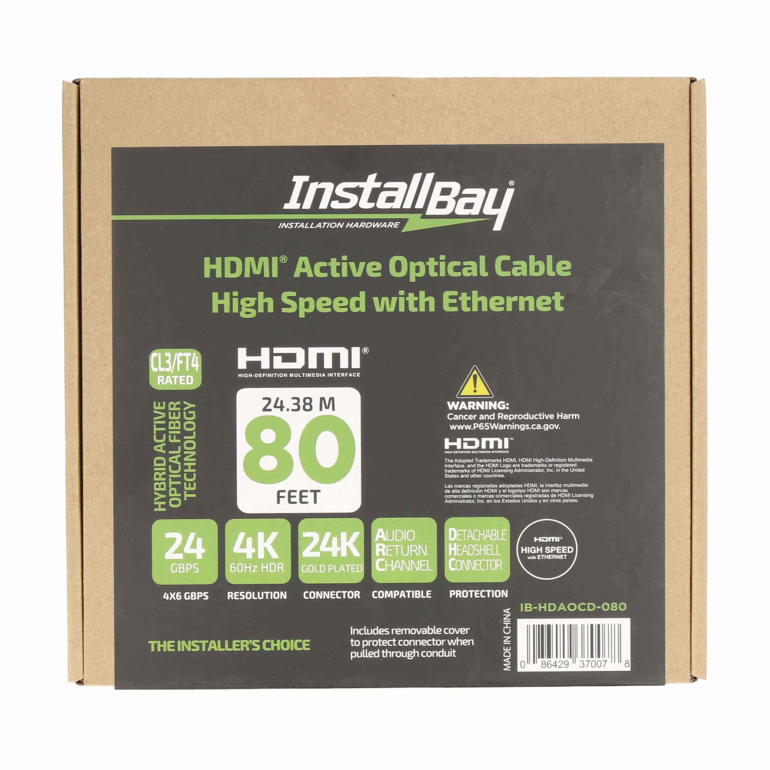 Install Bay Detachable Fiber High Speed HDMI(R) Cable With Ethernet, 4K, 24 Gbps
