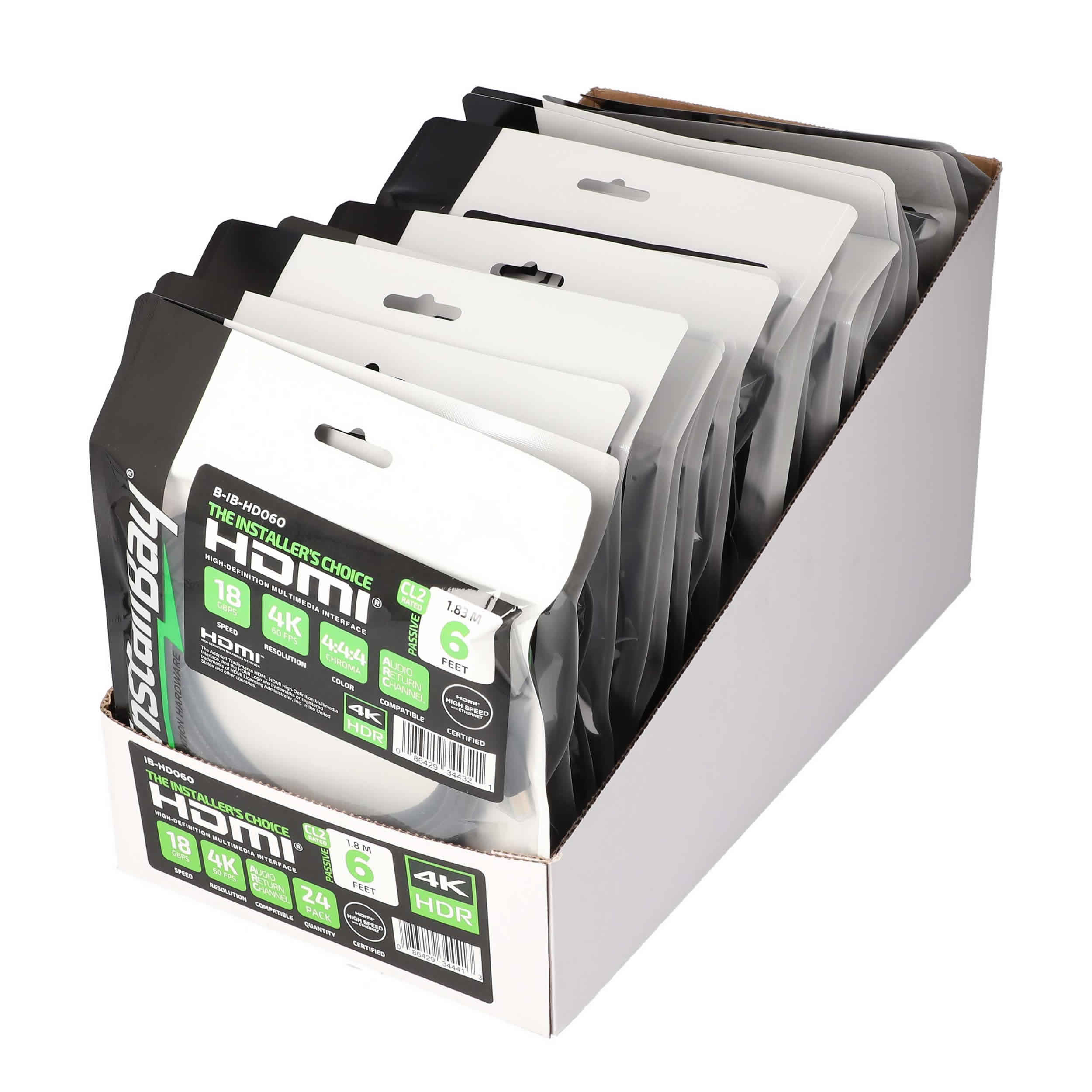 6FT HDMI CABLE 18GBPS HIGH SPEED, ARC/EARC, 24PK SHELF BOX