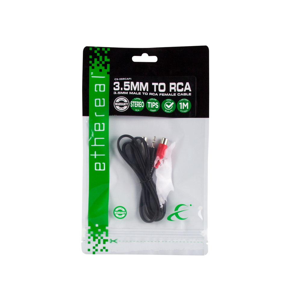 3.5MM STEREO MALE TO 2 RCA FEMALE AUDIO CABLE, 3FT