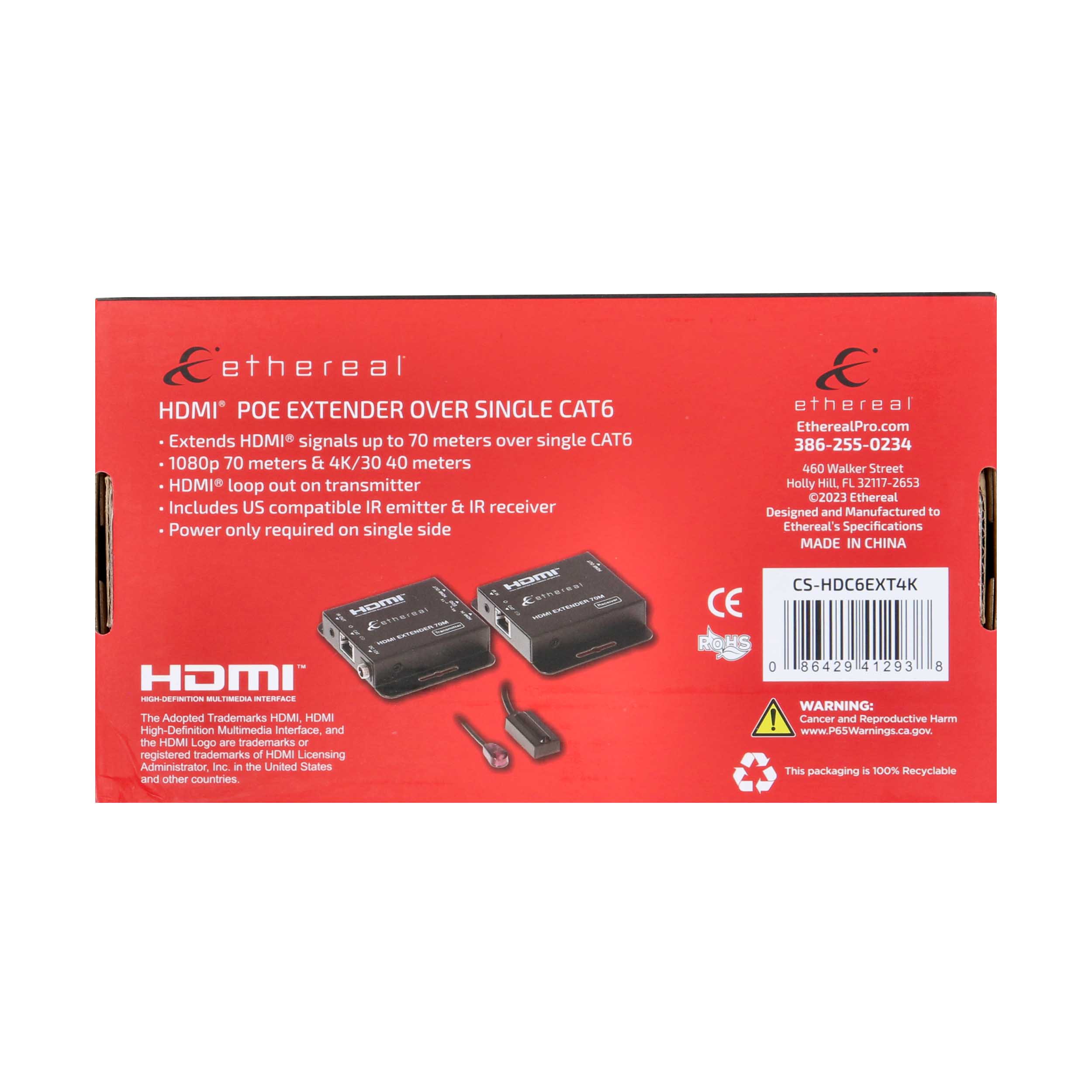 HDMI CAT6 US IR EXTENDER, 4K/30 40M, 1080P 70M