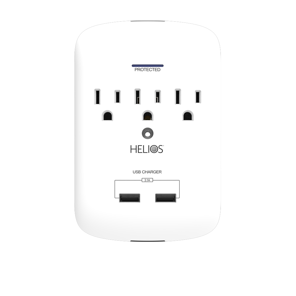 3-OUTLET 900J SURGE PROTECTOR WALL TAP WITH 2 USB 3.1A (WHITE)