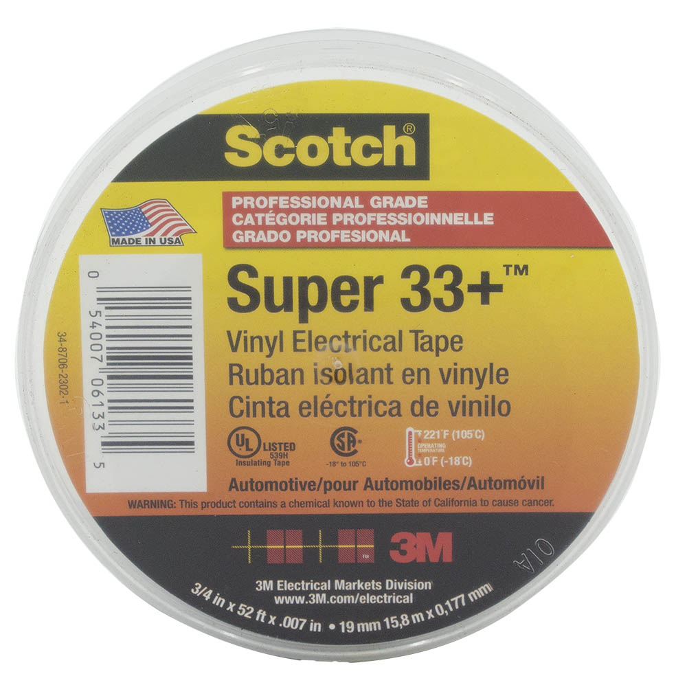 3M SUPER 33+ VINYL ELECTRICAL TAPE, 3/4IN X 52FT, BLACK (10 PACK)