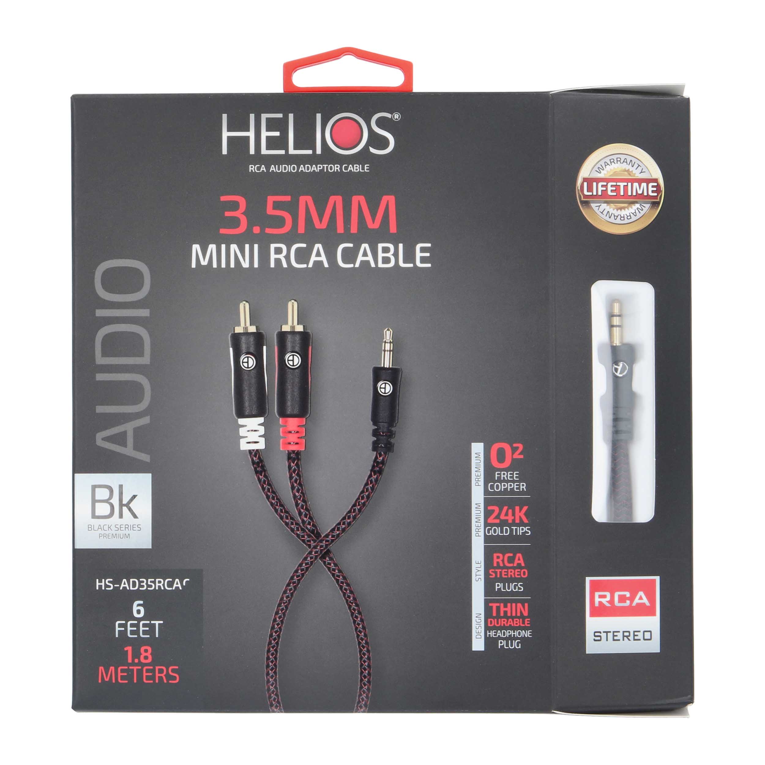 HELIOS BLACK SERIES 3.5MM STEREO JACK TO RCA AUDIO CABLE