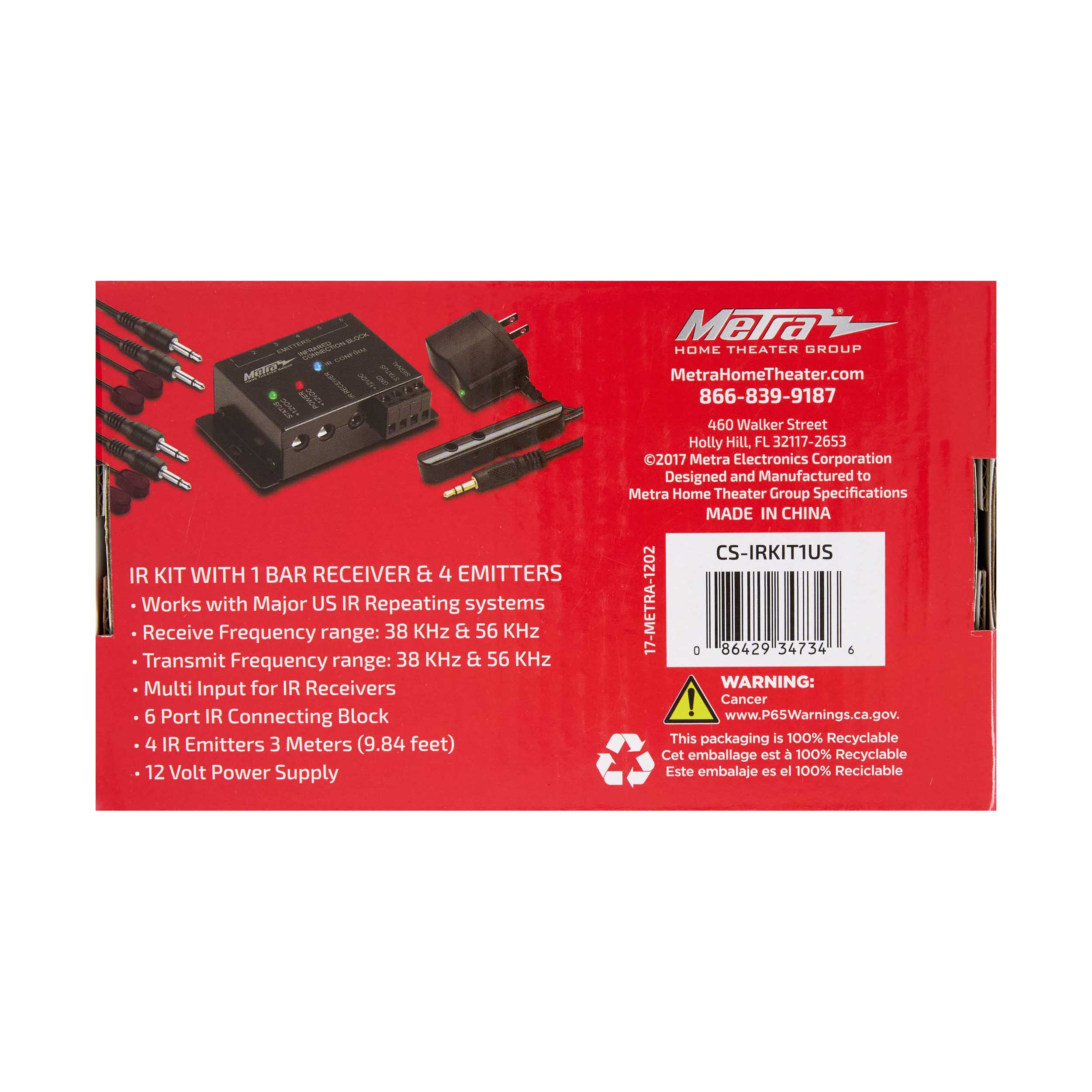 INFRARED REPEATER KIT, 1 RECEIVER BLOCK & 4 EMITTERS US