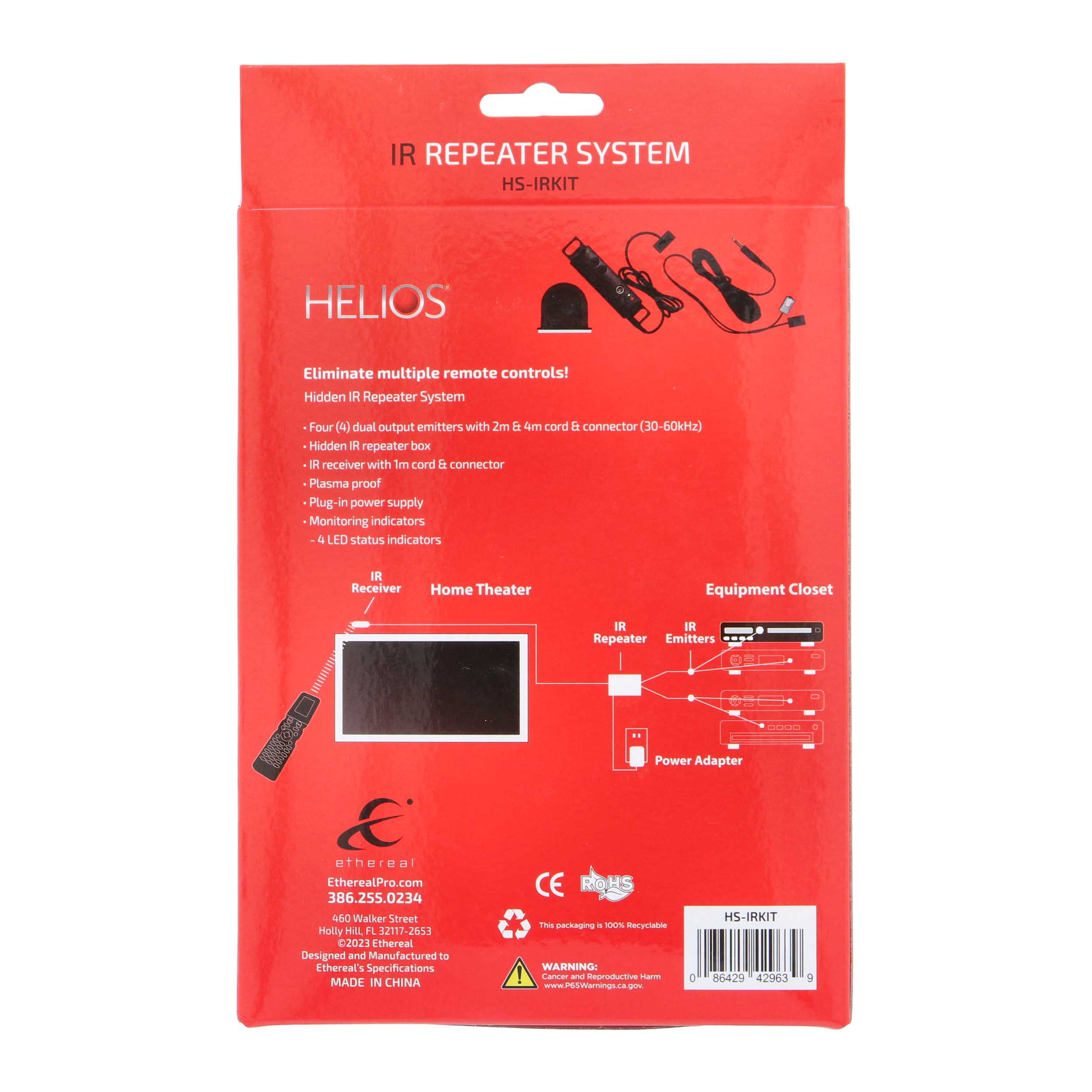 INFRARED REPEATER KIT, 1 RECEIVER & 4 DUAL EMITTERS WITH STATUS LED