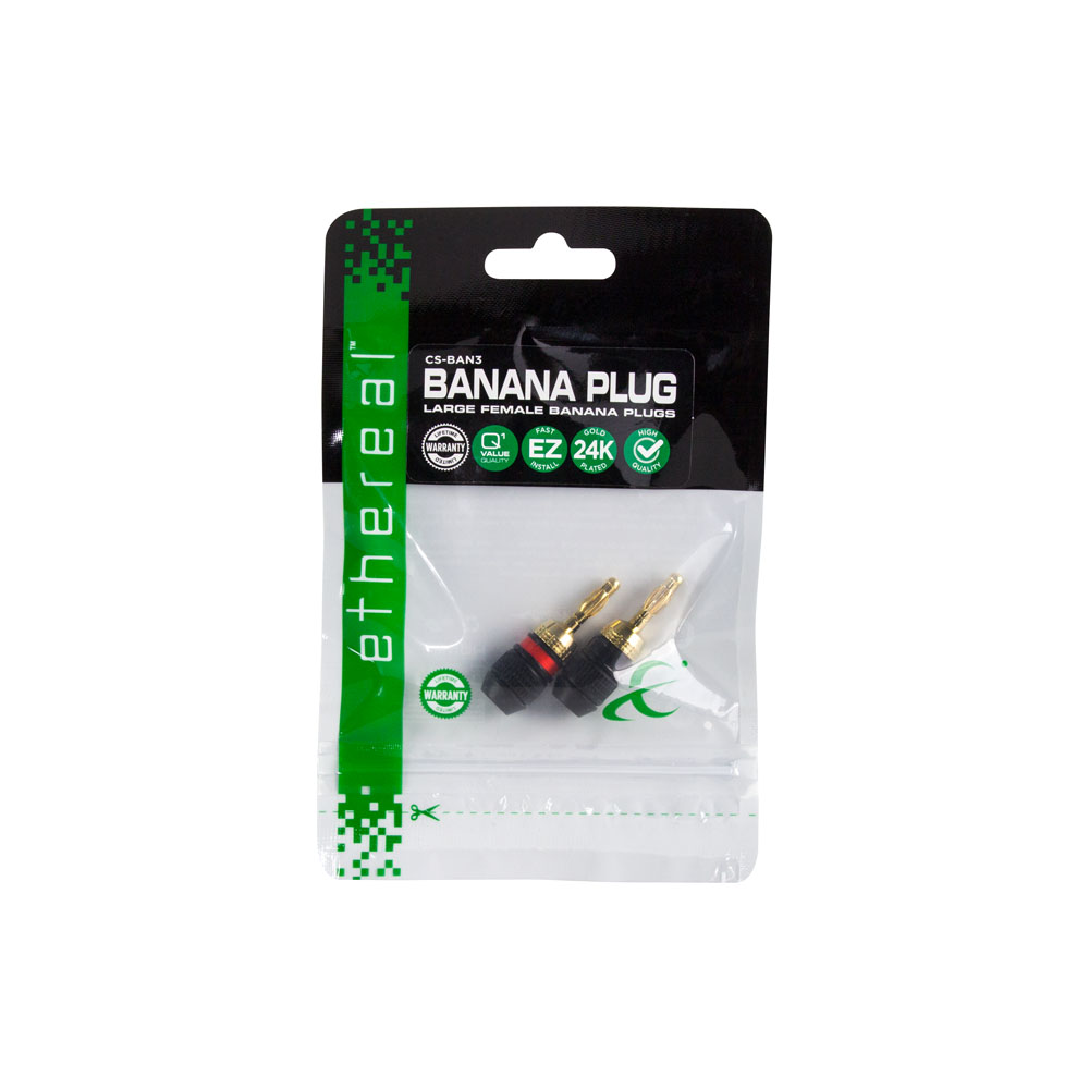 BANANA PLUGS, GOLD PLATED, PREMIUM LEVEL, 1 RED & 1 BLACK (1 PAIR)