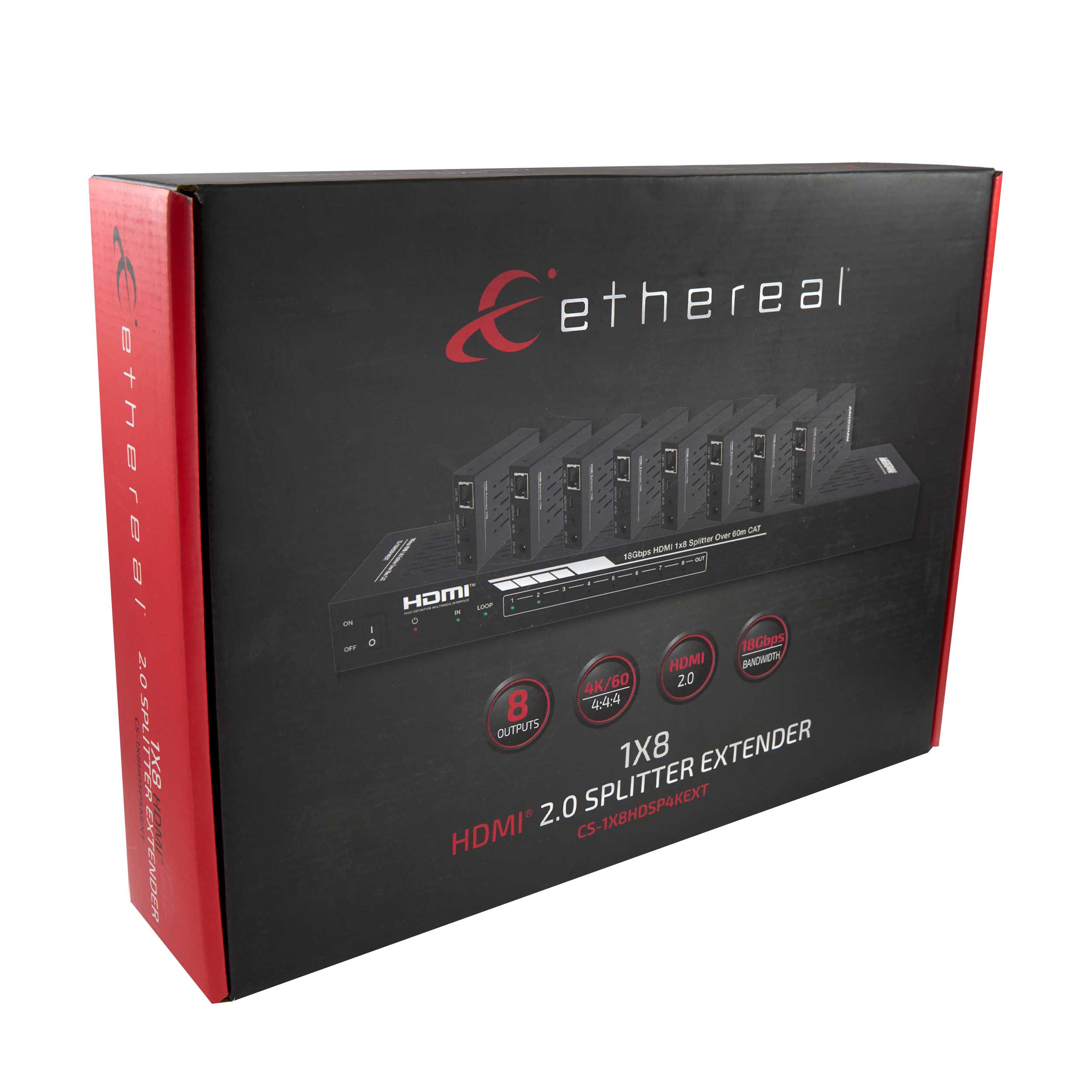 1X8 HDMI SPLITTER EXTENDER OVER CAT, IR PB, 18GBPS