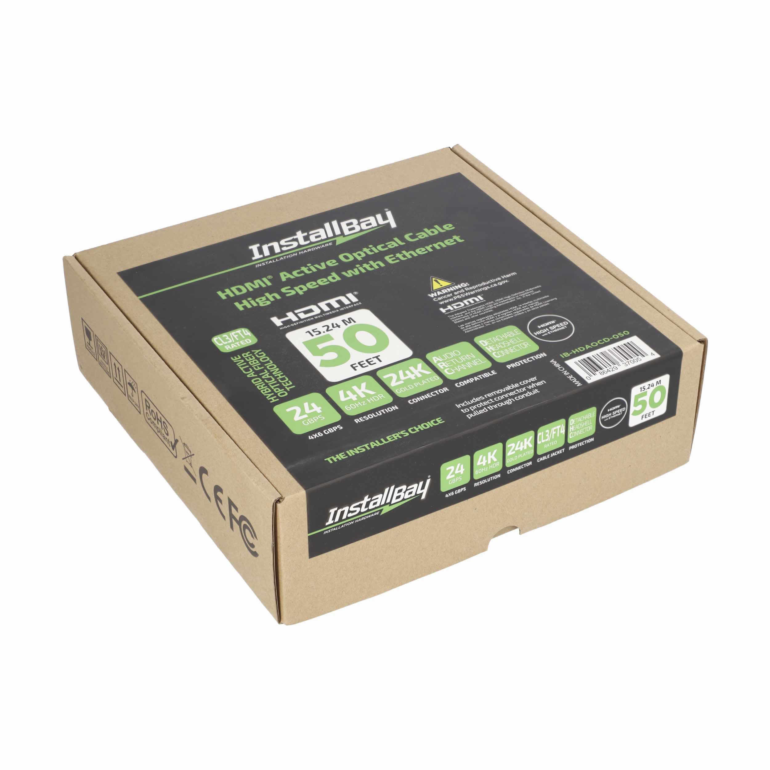 Install Bay Detachable Fiber High Speed HDMI(R) Cable With Ethernet, 4K, 24 Gbps