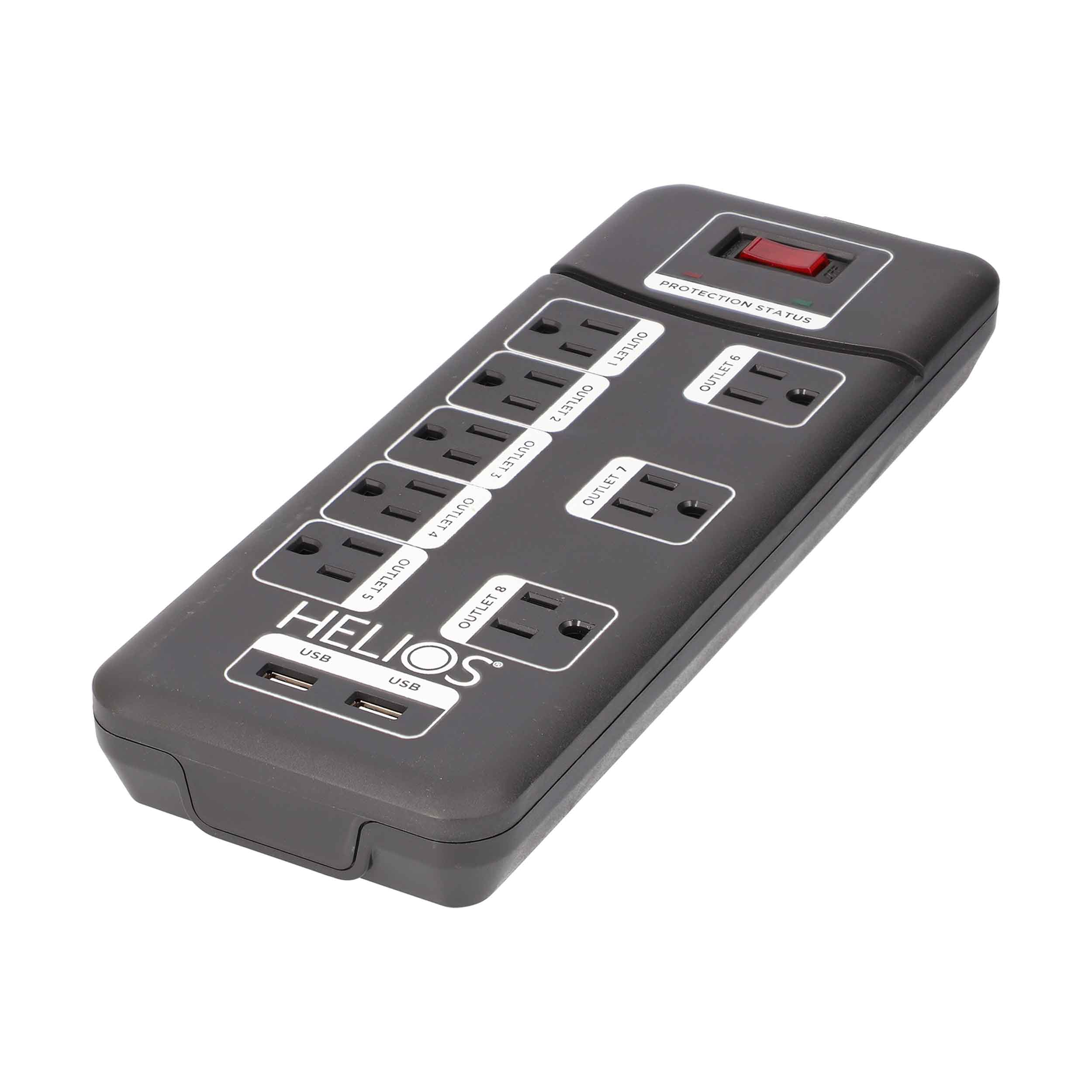 8-OUTLET 2160J SURGE PROTECTOR POWER STRIP WITH 2 USB 2.1A, RIGHT ANGLE PLUG, 6FT (BLACK)