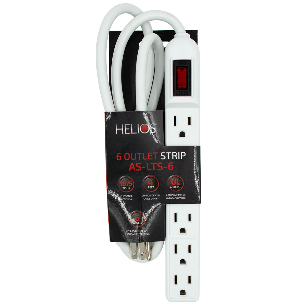6-OUTLET POWER STRIP, UL, STRAIGHT PLUG, 4FT (WHITE)
