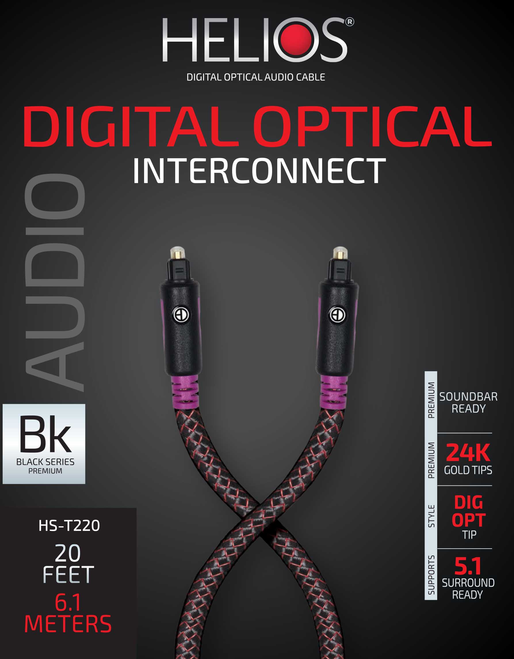 20FT BLACK SERIES OPTICAL AUDIO CABLE BRAIDED JACKET