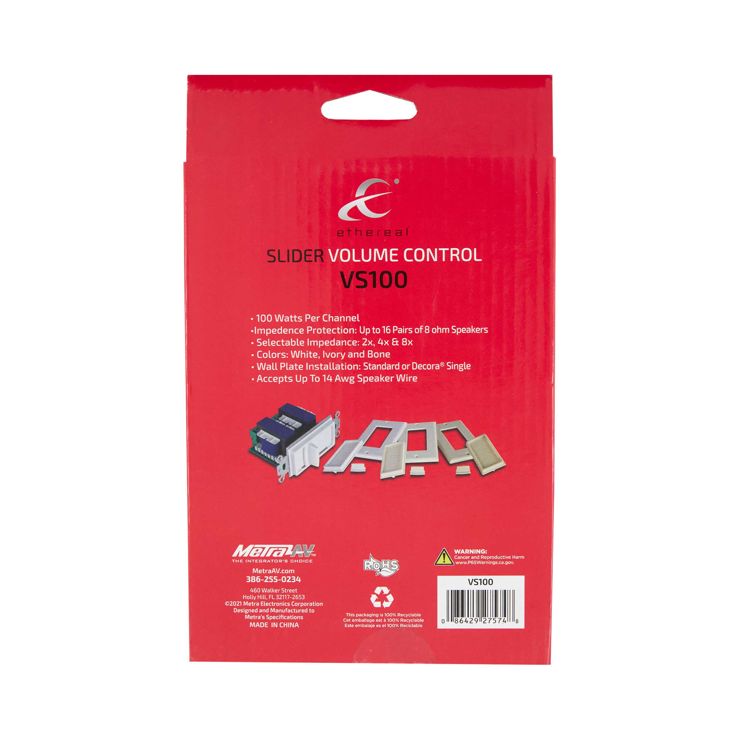 IN-WALL SLIDER VOLUME CONTROL WITH IMPEDANCE ADJUSTMENTS, 100 WATTS