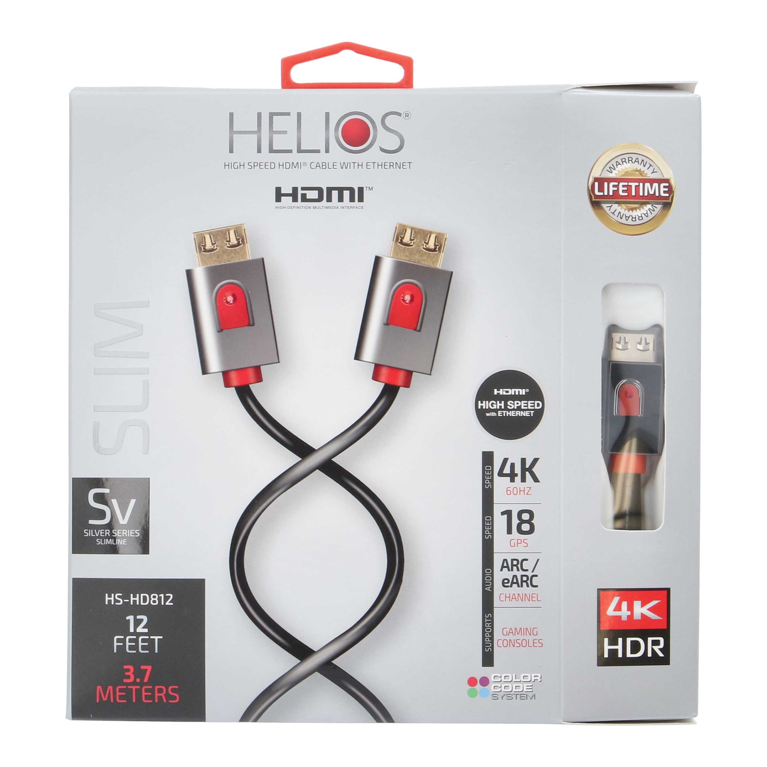 12FT SILVER SERIES HDMI CABLE 18GBPS HIGH SPEED, ARC/EARC, GRIP-LOX CONNECTOR